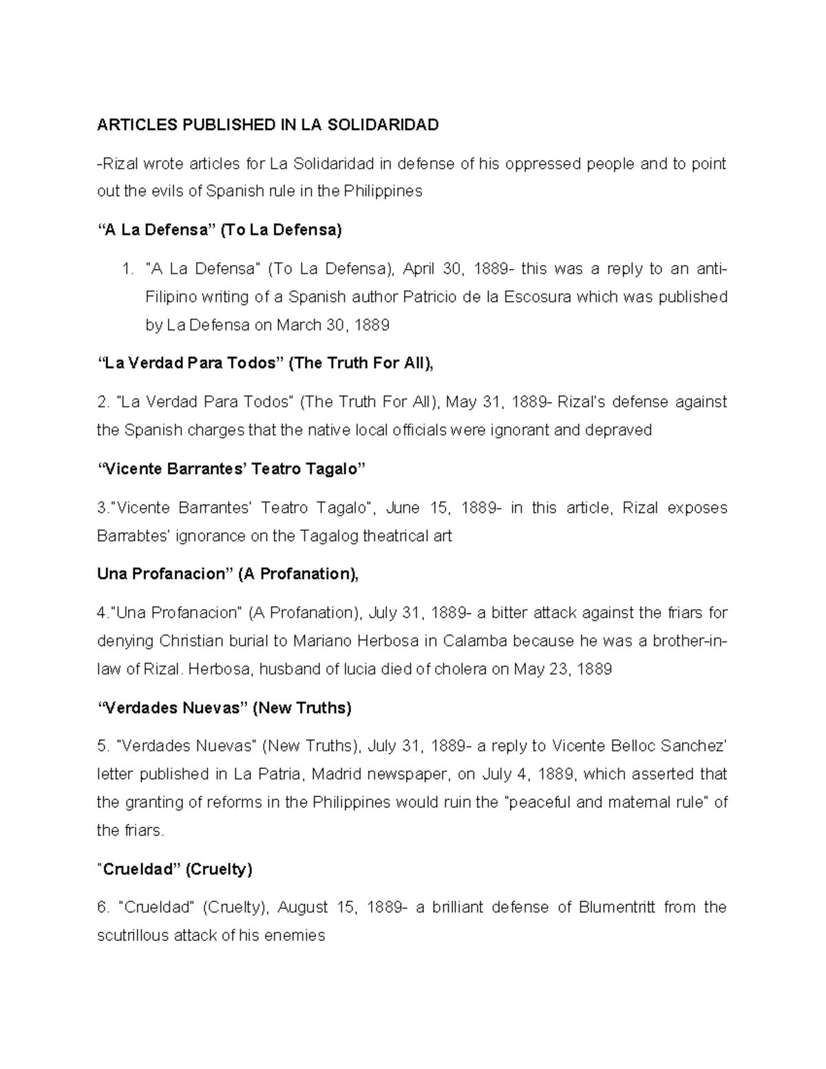 Articles - crucial - ARTICLES PUBLISHED IN LA SOLIDARIDAD -Rizal wrote ...