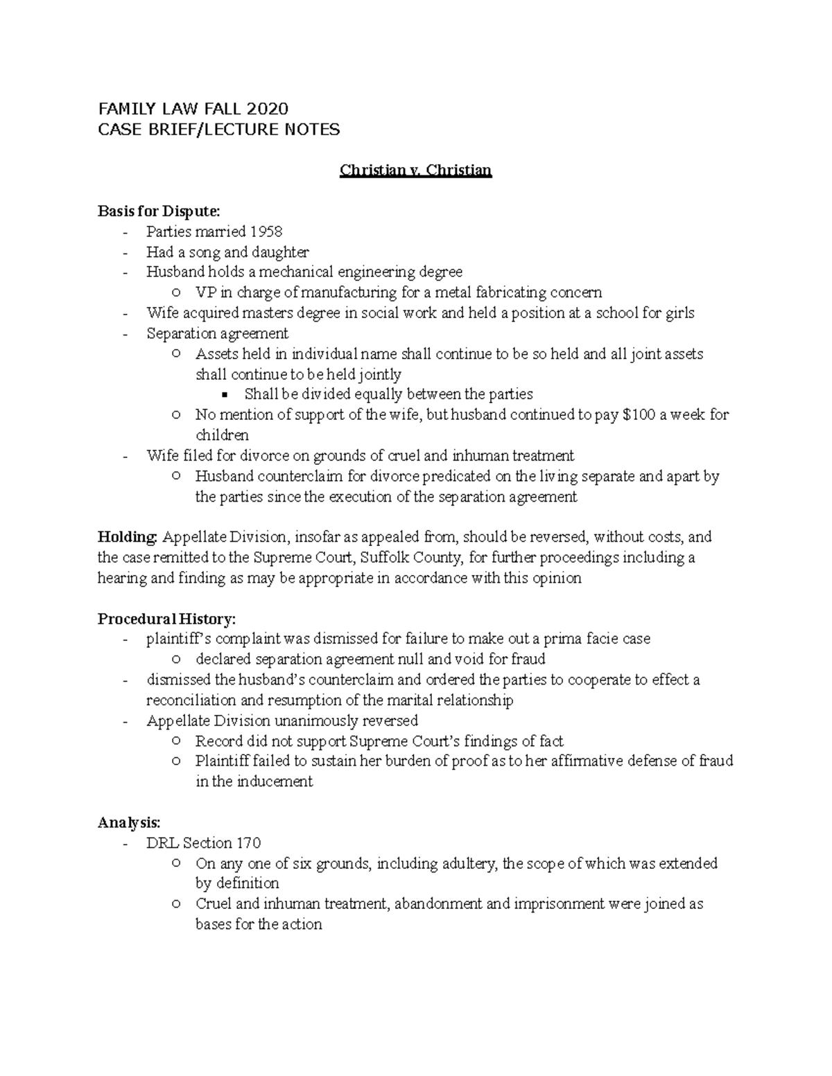 christian-v-christian-family-law-fall-2020-case-brief-lecture-notes