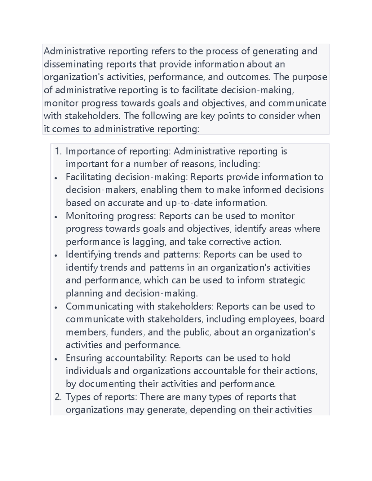 Reporting - Notes - Administrative reporting refers to the process of ...
