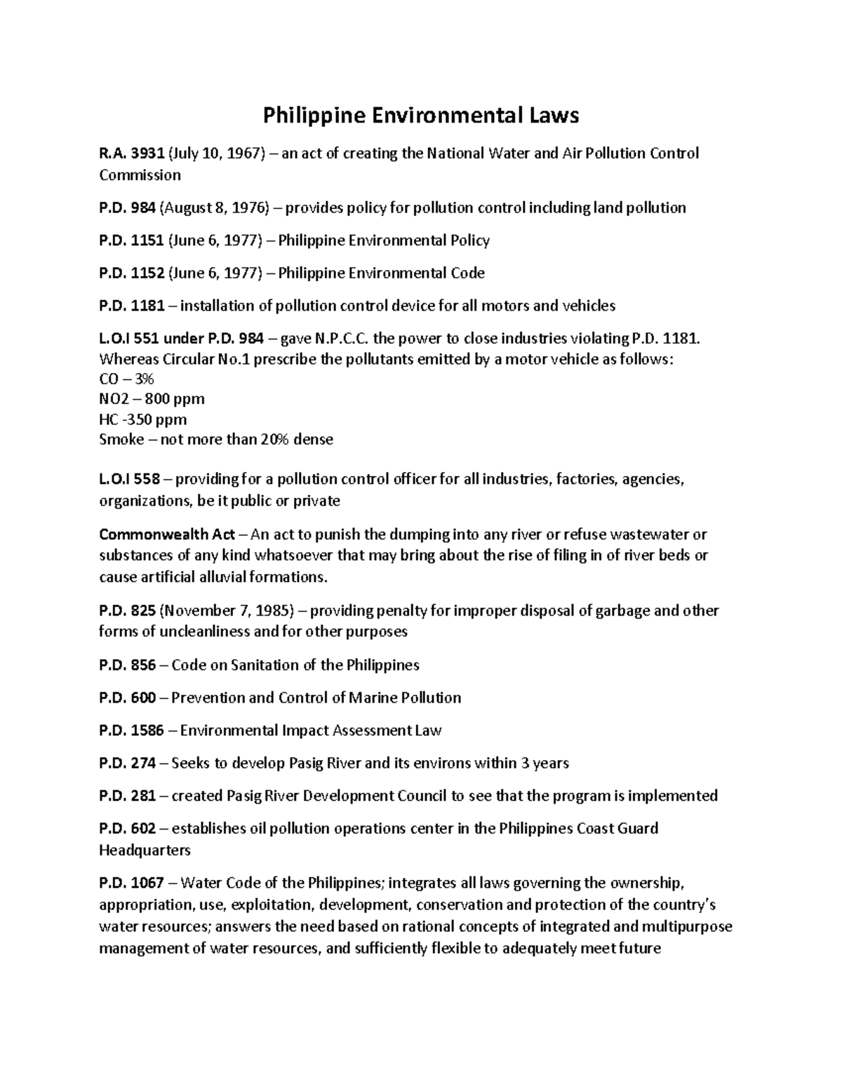 Example Of Environmental Laws In The Philippines