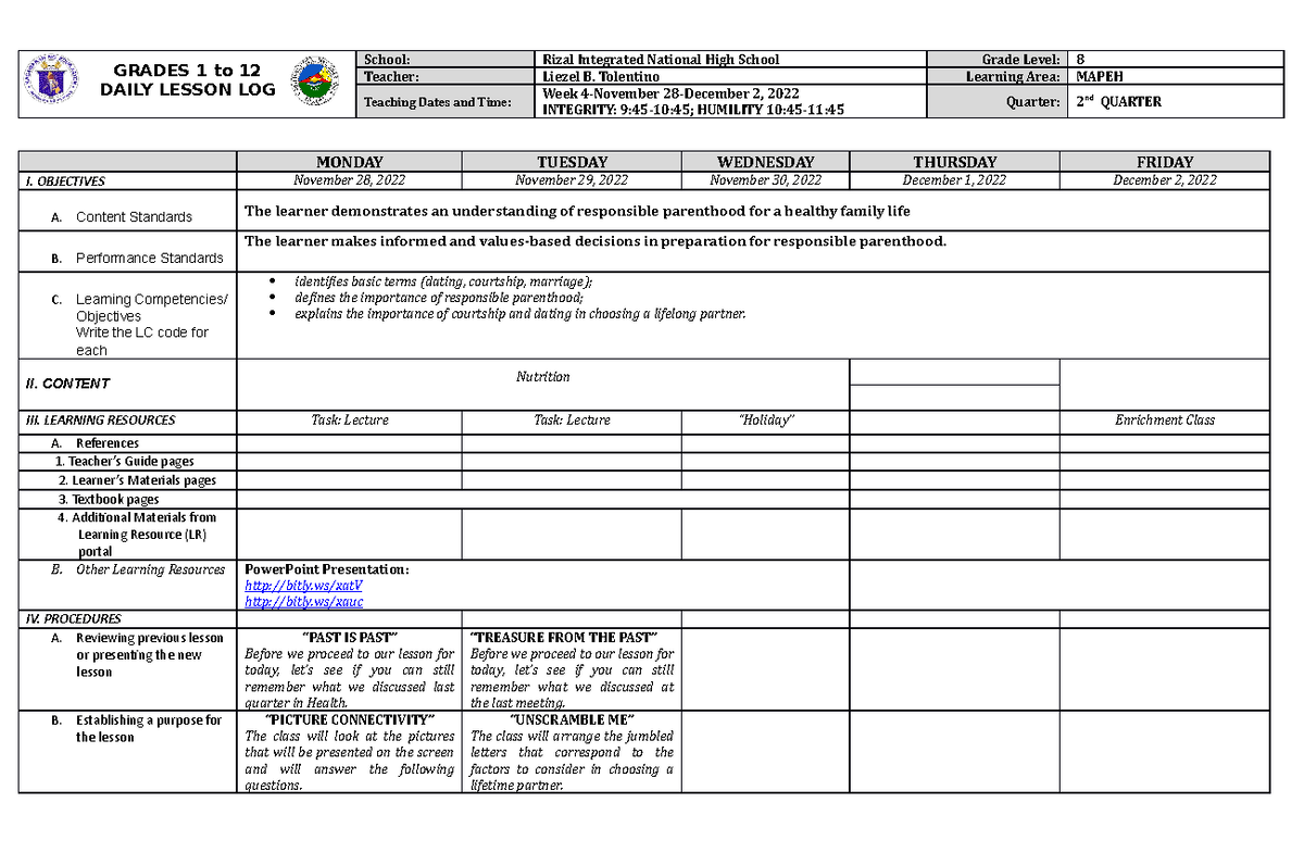 LBT-2Q Mapeh-8-W4 - It can be a useful one for lit class - GRADES 1 to ...