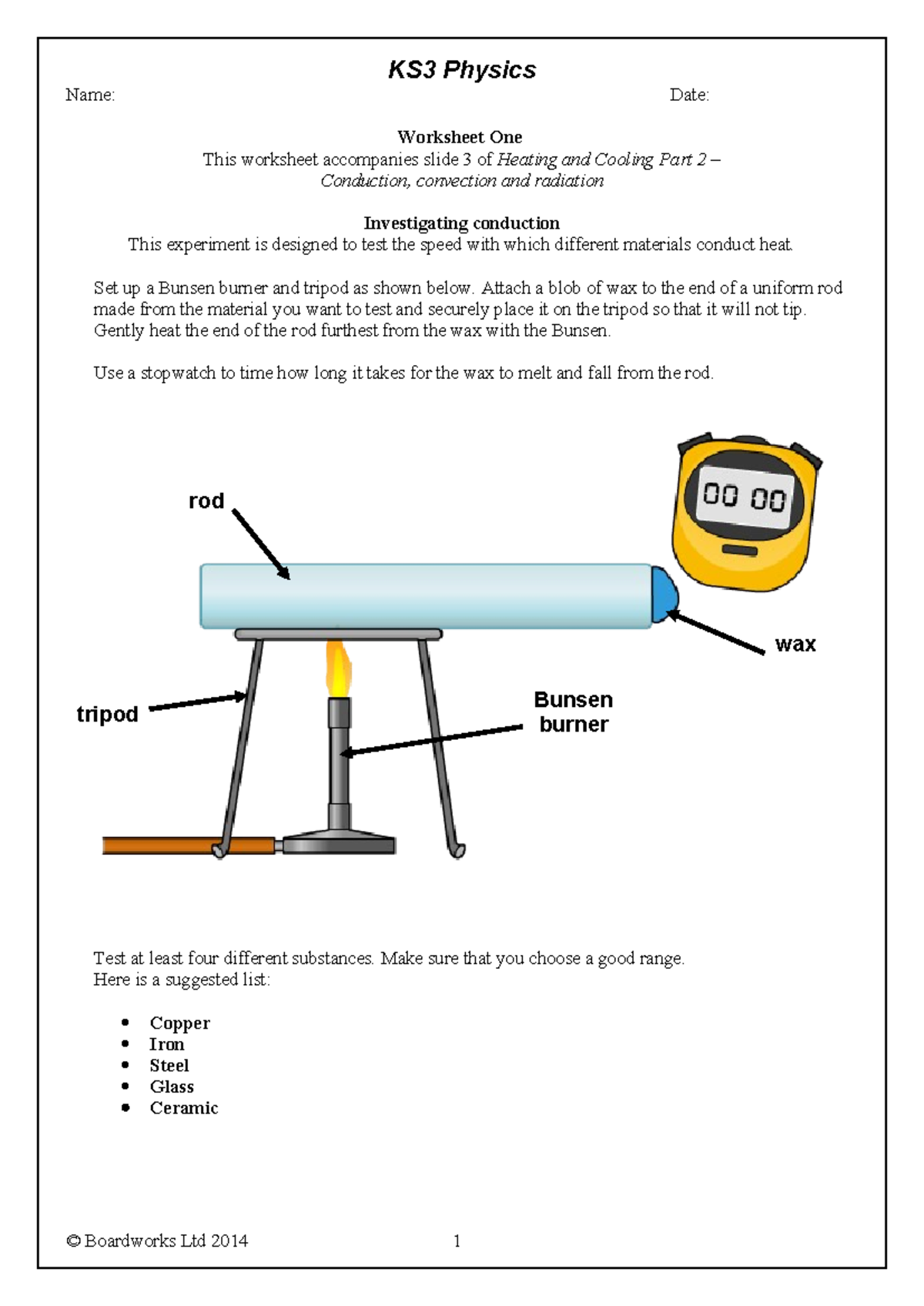 Heating and Cooling Worksheet 1 Name Date Worksheet One This