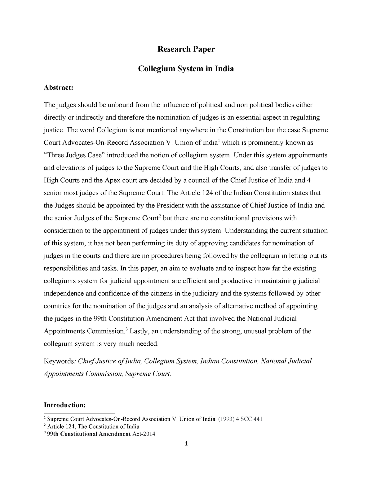 research paper on collegium system in india