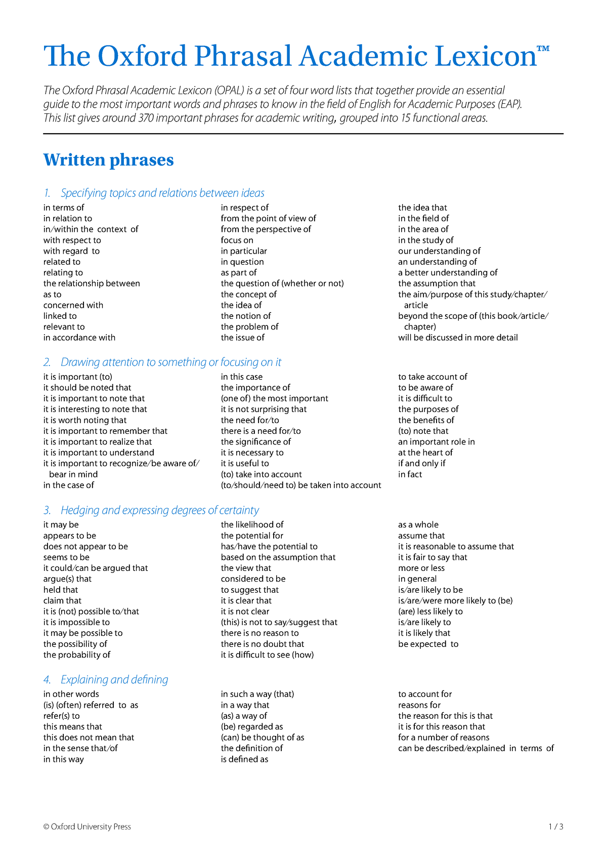 OPAL Written Phrases - © Oxford University Press 1 / 3 E Oxford Phrasal ...