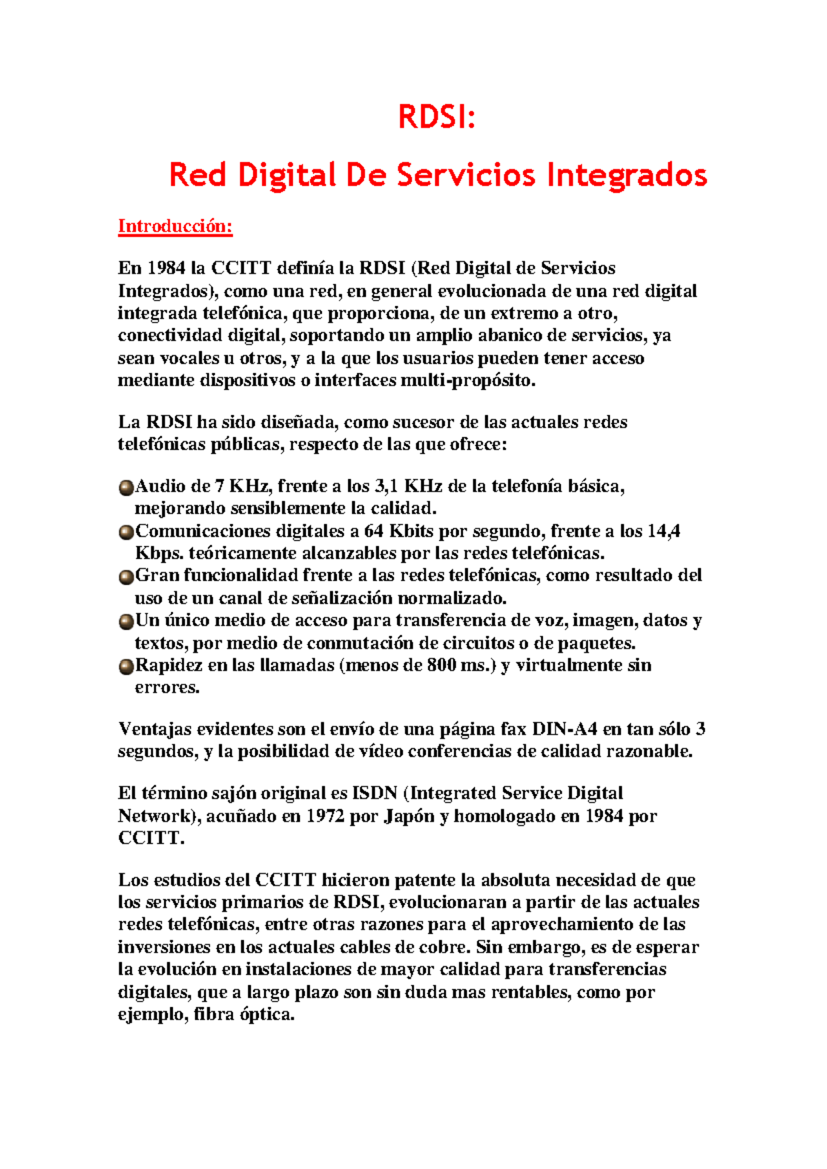 RDSI - La RDSI ha sido diseñada, como sucesor de las actuales redes ...