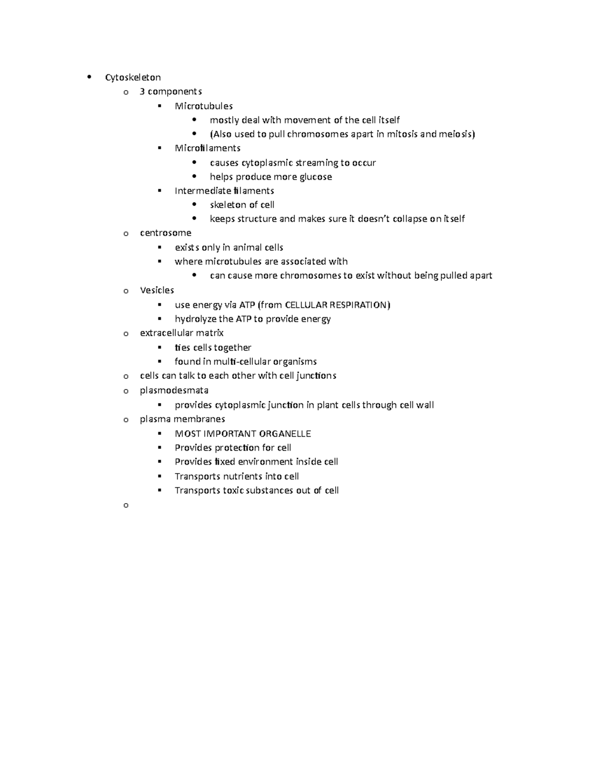 10-3-2022 notes - inside of cell knowledge - Cytoskeleton o 3 ...
