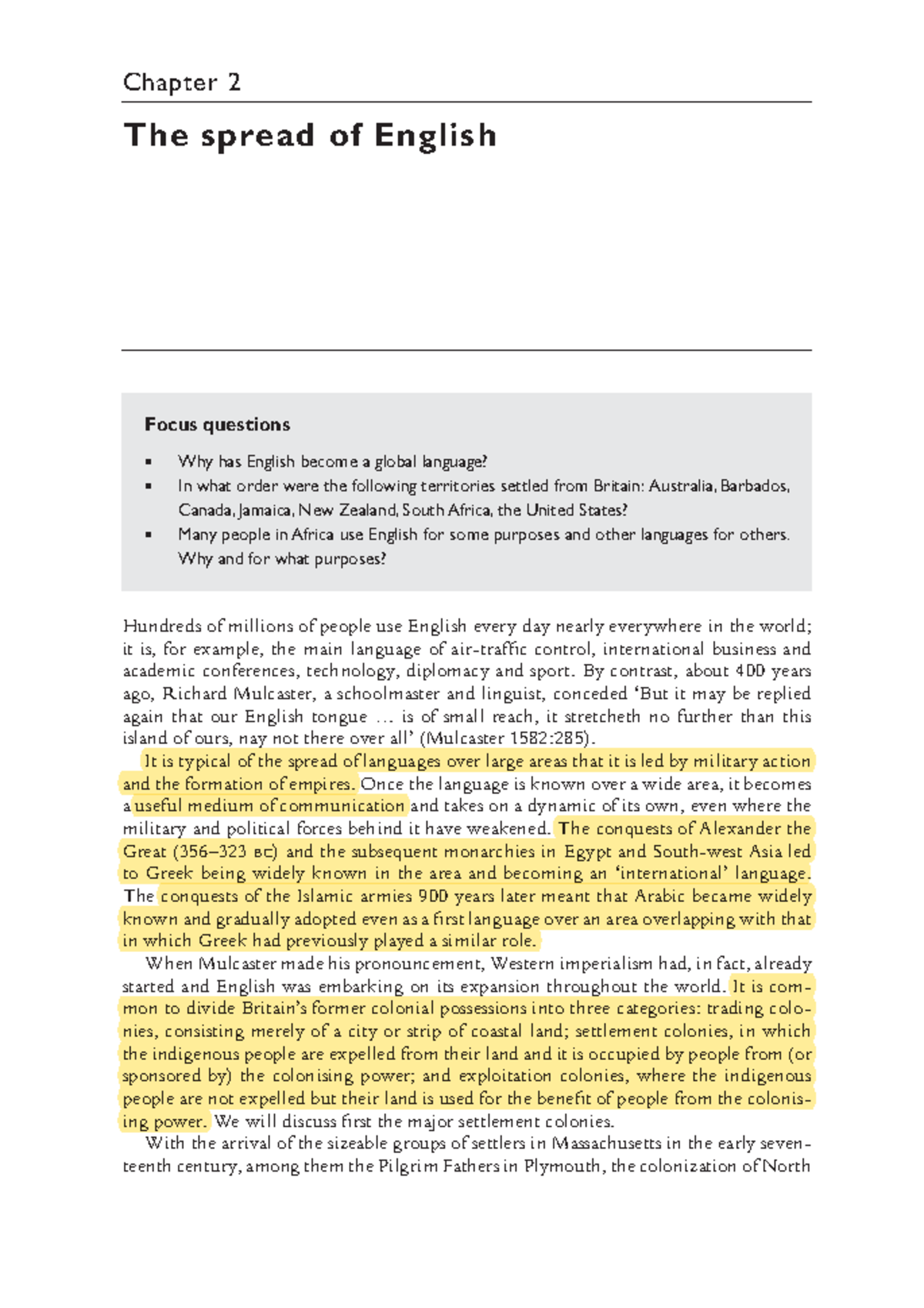 Chapter 2 THE Spread OF English - Focus questions Why has English ...