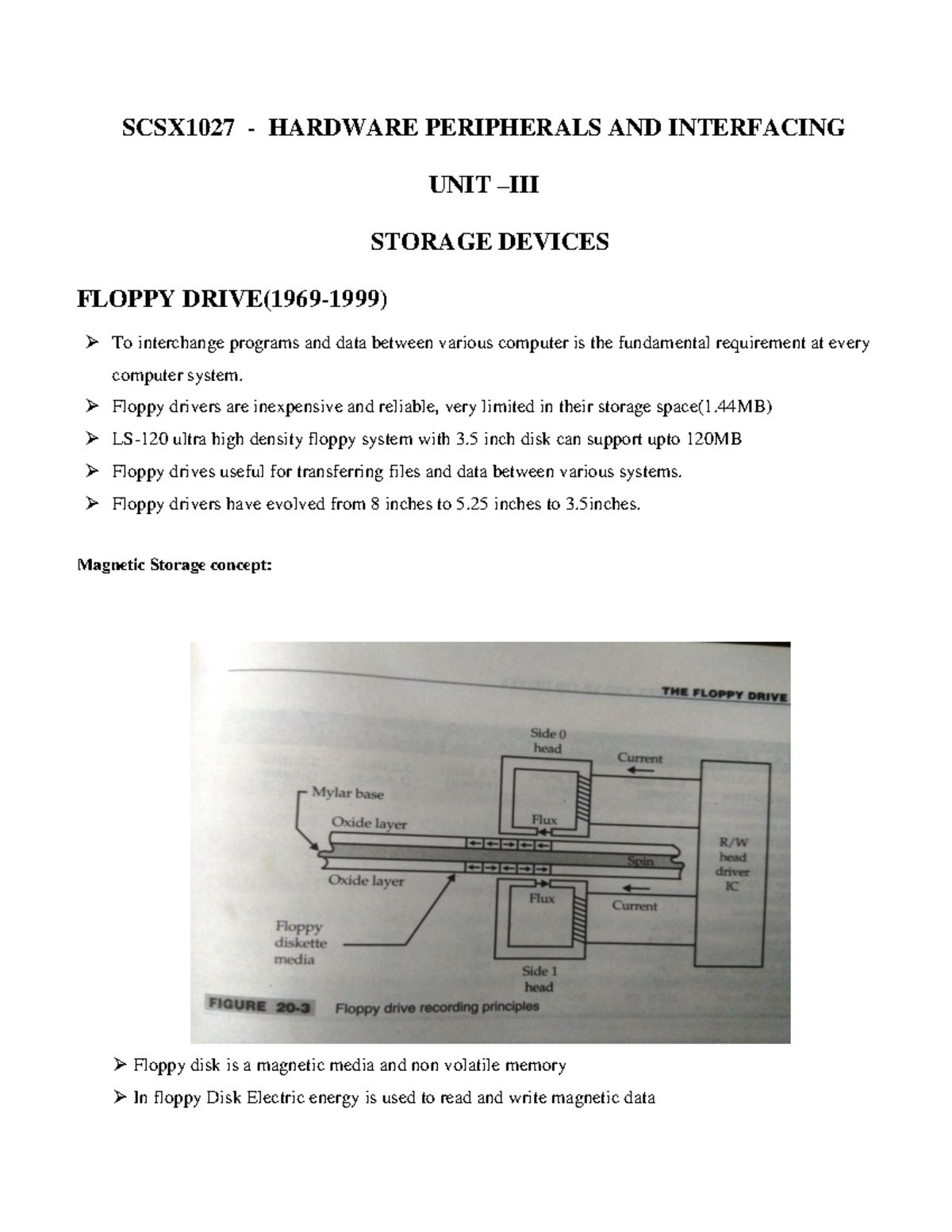 Storage Devices Notes SCSX1027 HARDWARE PERIPHERALS AND INTERFACING