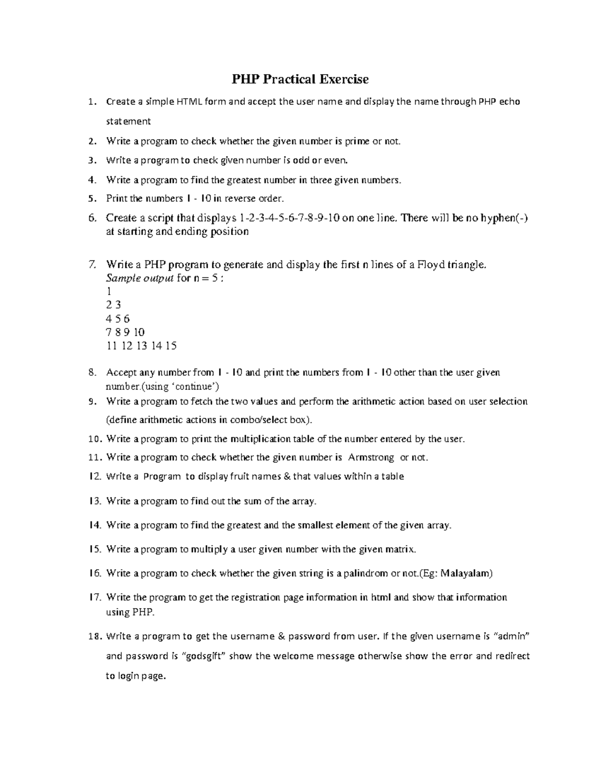 PHP-Practical-Exercise - PHP Practical Exercise 1. Create a simple HTML ...