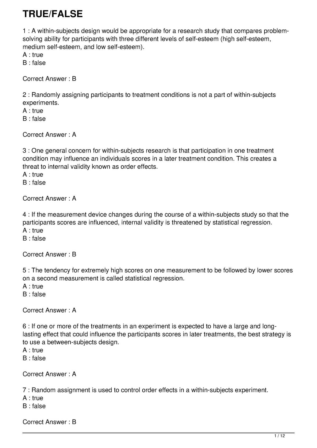 research questions true or false