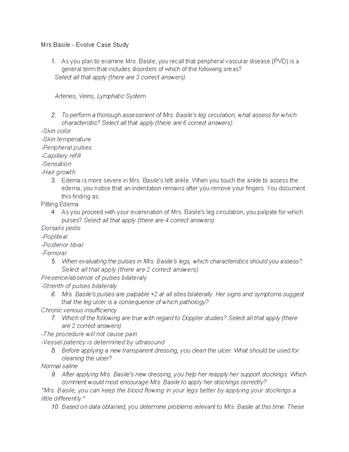 Clinical Week 10 Notes - Mrs - Evolve Case Study As you plan to examine ...