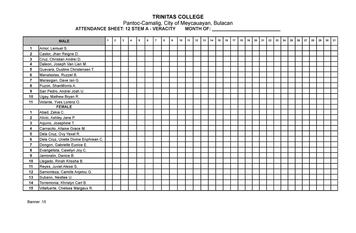 Attendance- Sheet-3 - TRINITAS COLLEGE Pantoc-Camalig, City of ...