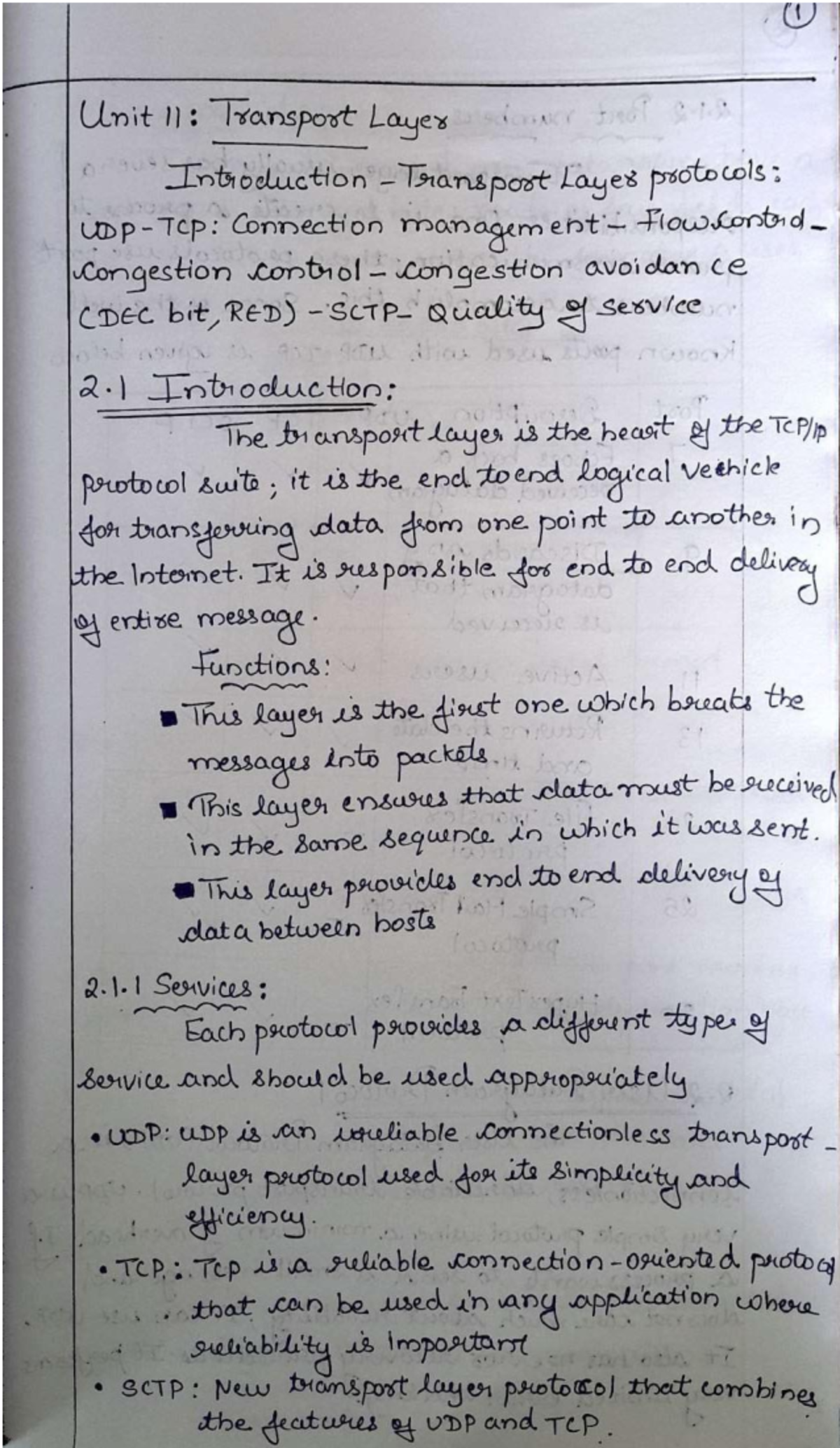 CS3591 CN UNIT 2 Notes - 1 Unit 11: Transport Layer Introduction ...