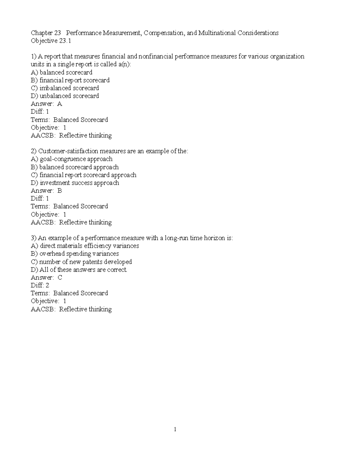 Chapter 23 - Managerial Accounting - Chapter 23 Performance Measurement ...