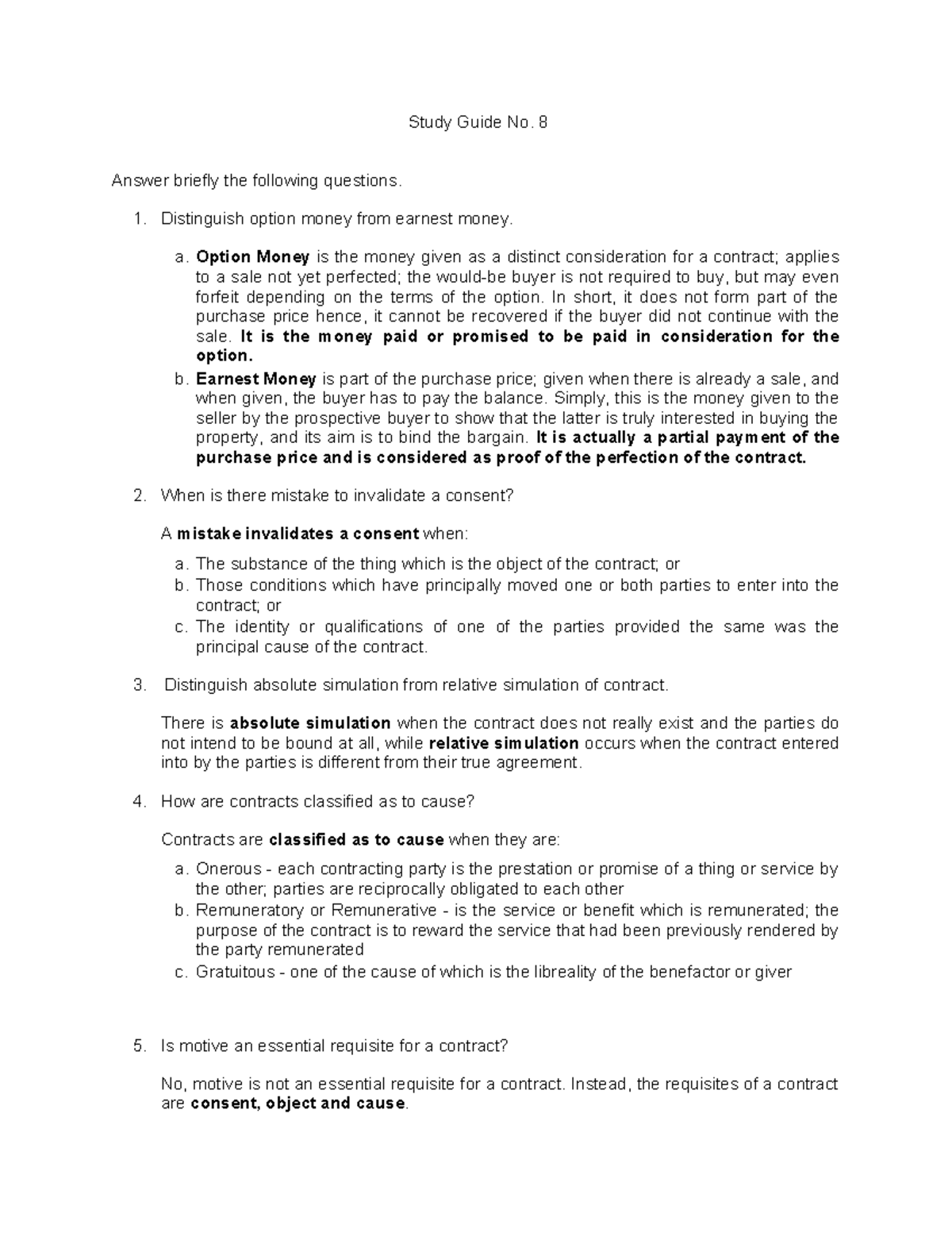 Study Guide 8 - Oblicon - Study Guide No. 8 Answer briefly the ...