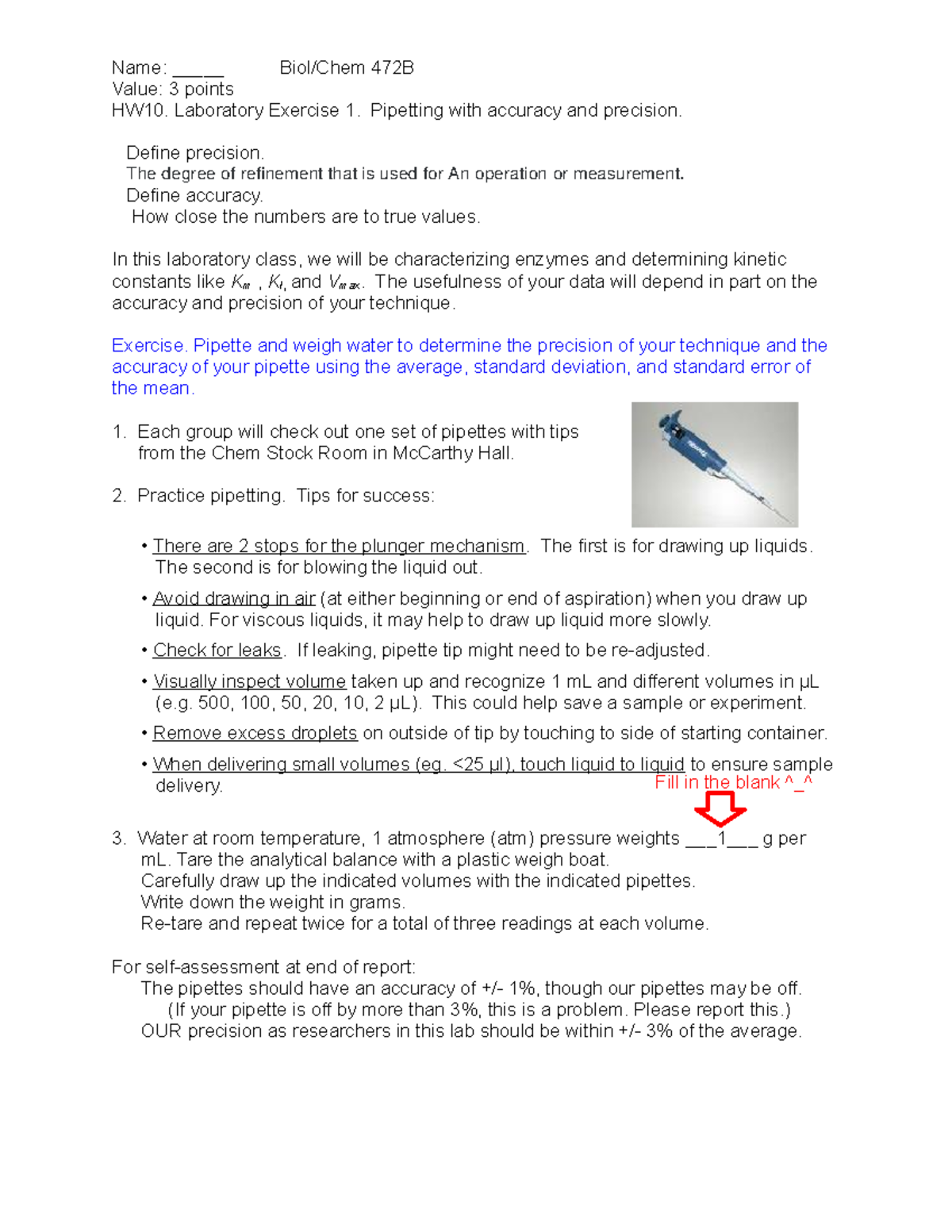 HW10 pipetting accuracy precision updated Name _____ Biol/Chem 472B