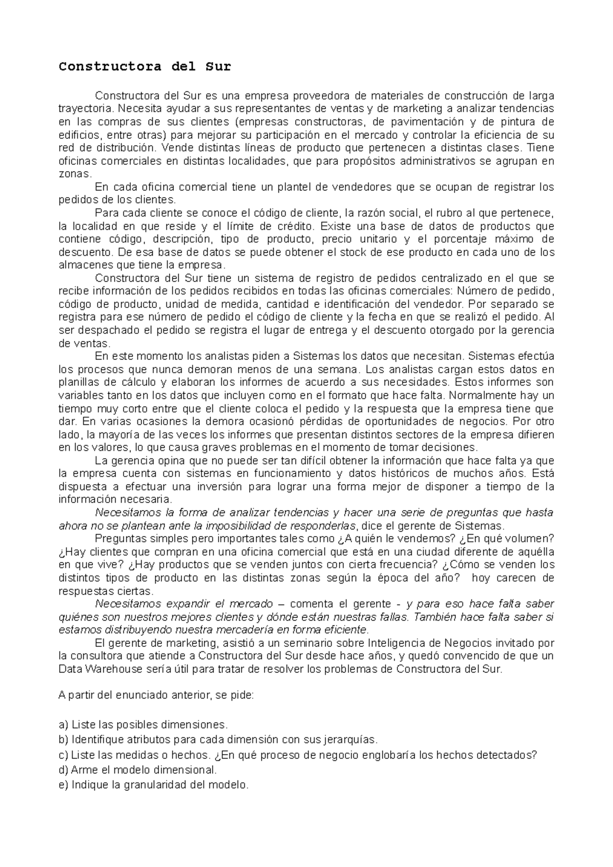 Constructoradel Sur Ejercicio II 1 - Constructora del Sur Constructora ...