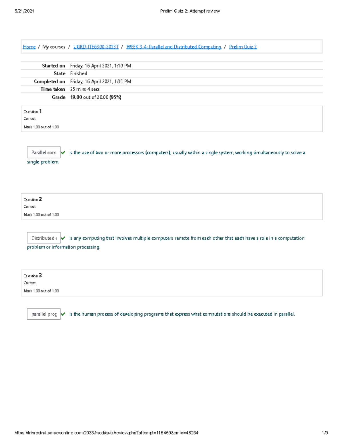 Prelim Quiz 2 Attempt review - Home/My courses/ UGRD-ITE6300-2033T ...