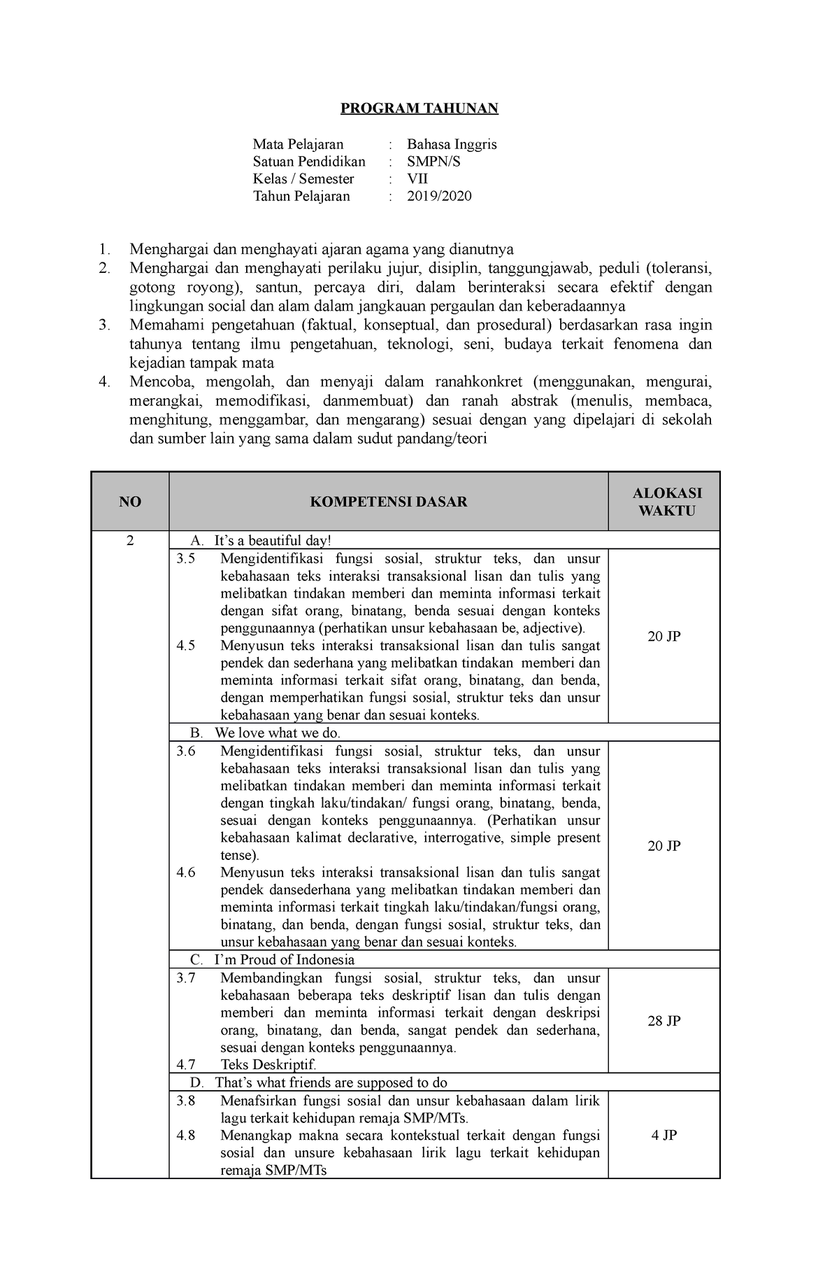 Program Tahunan Bahasa Inggris Rev 2020 - PROGRAM TAHUNAN Mata ...