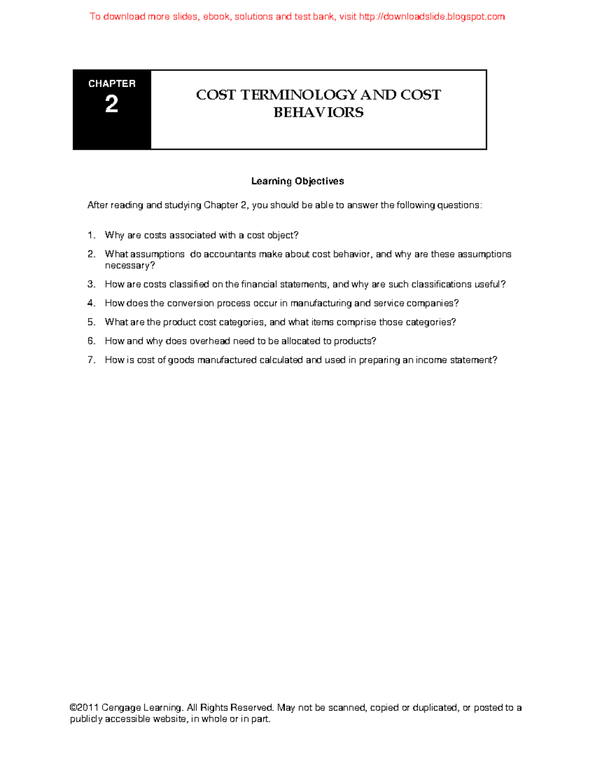 Cost Acctg Ch 2 - This document includes: Chapter 2 Cost Accounting ...