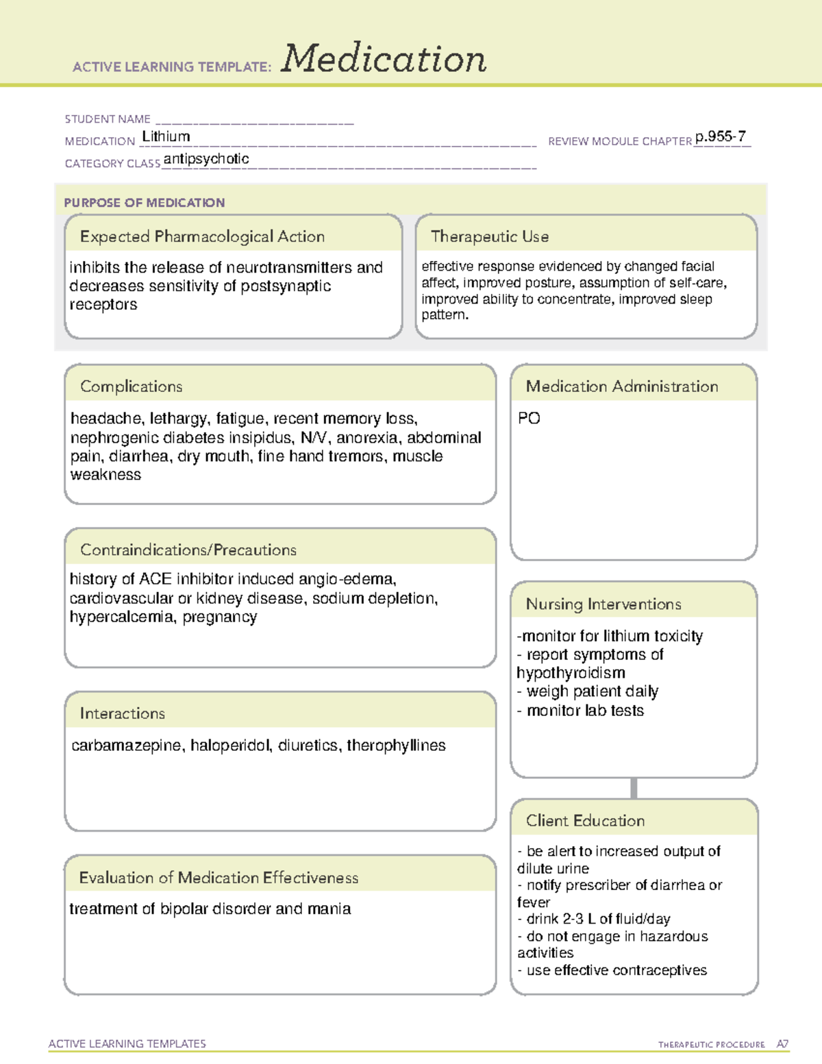 Ati Medication Template Lithium Printable Templates
