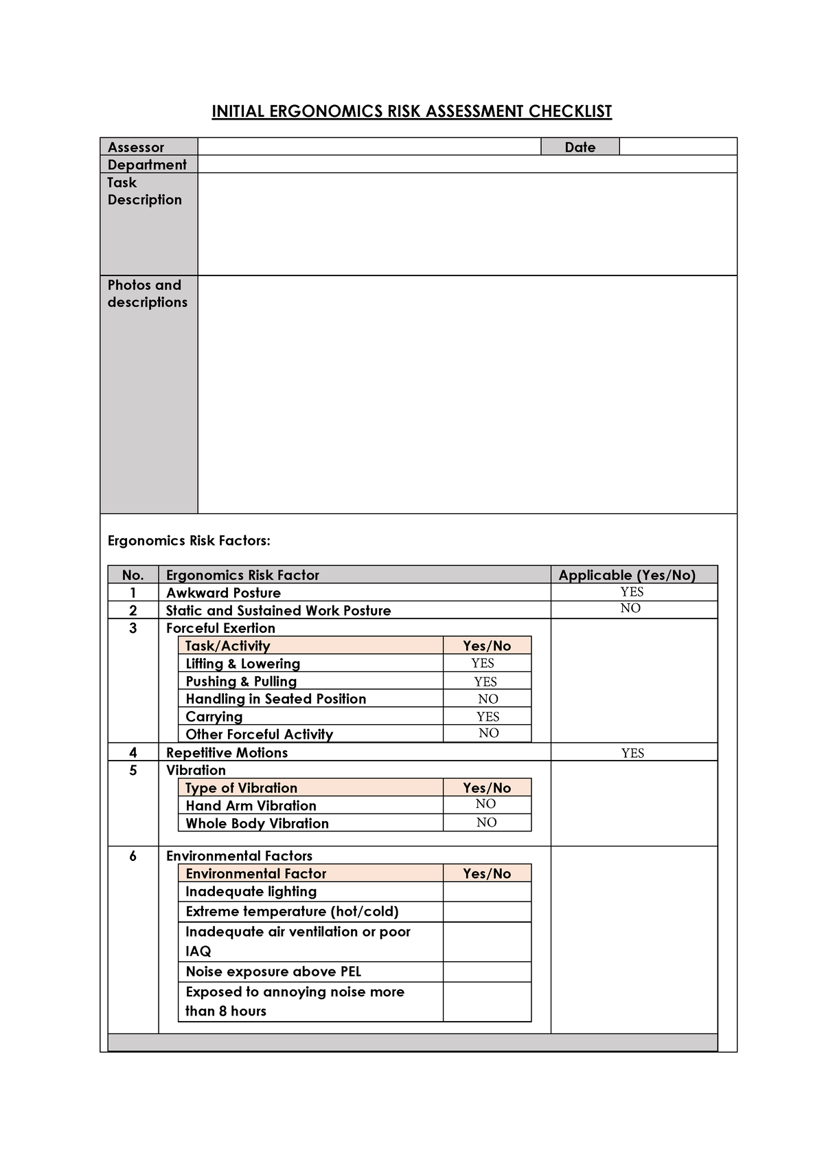 Initial Ergonomics Risk Assessment Checklist Asmawi Initial Ergonomics Risk Assessment 5850