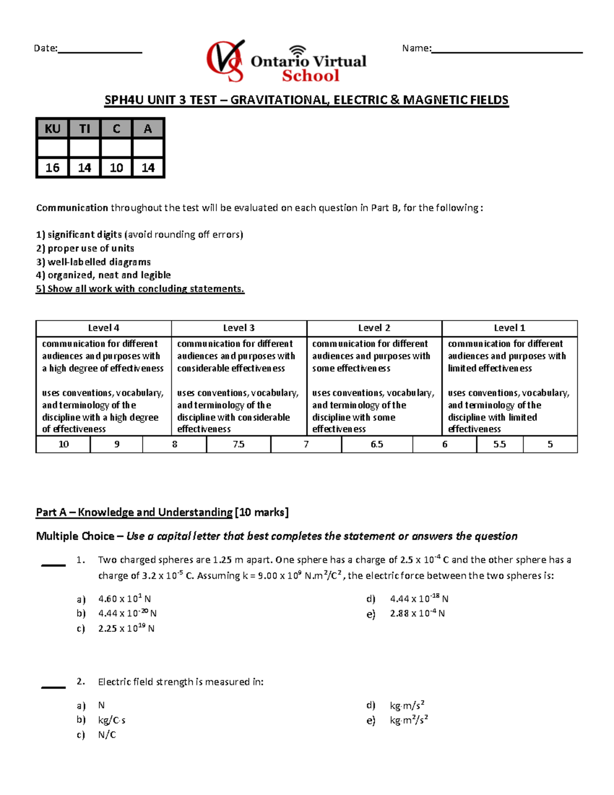 1678040303-SPH4U Unit Test 3 - Fields - SPH4U UNIT 3 TEST ...