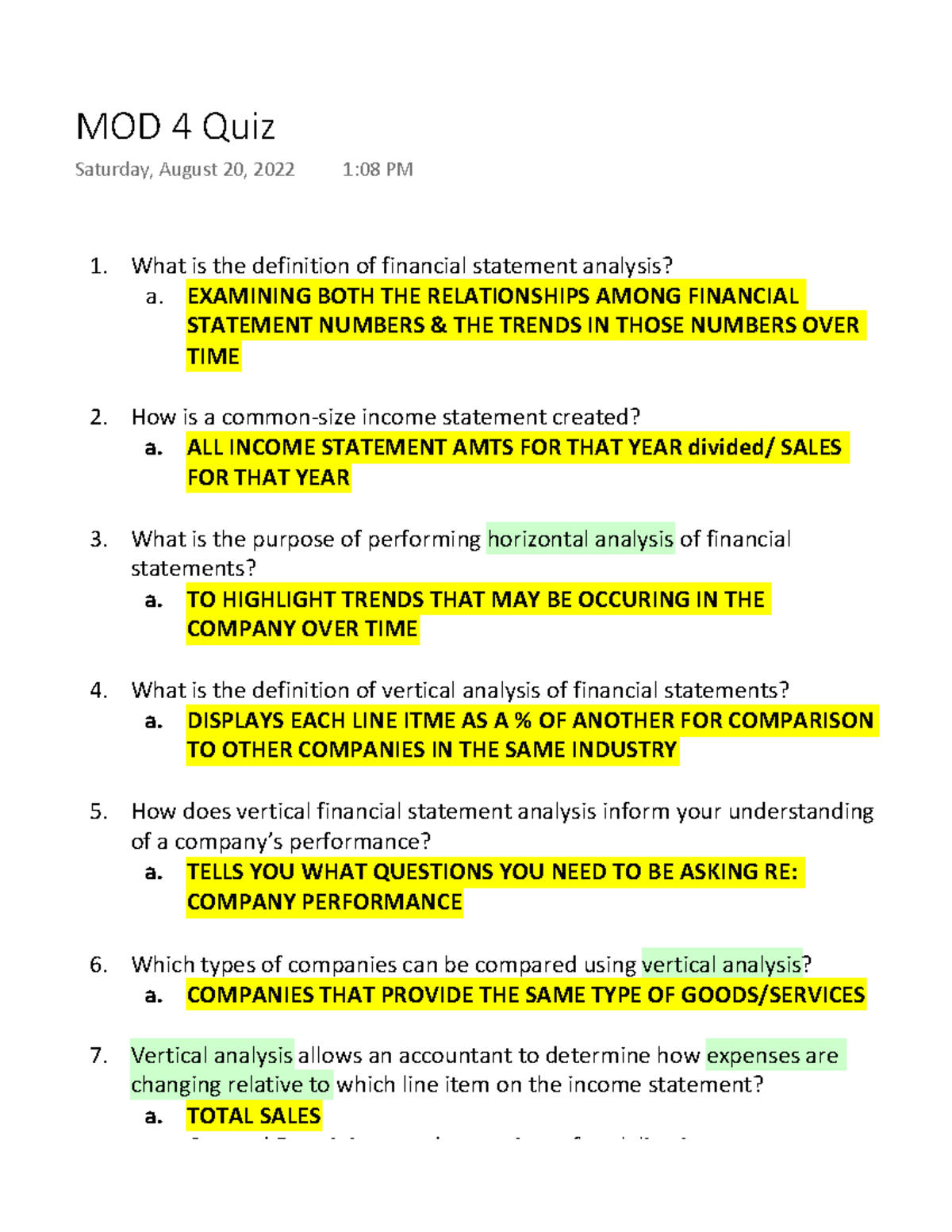 MOD 4 Quiz - MOD 4 Quiz - What Is The Definition Of Financial Statement ...