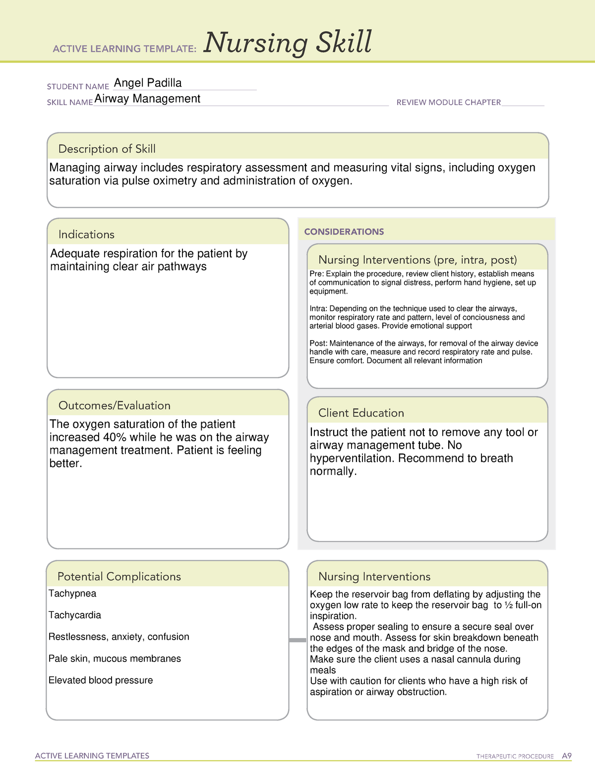Airway management Skills Template ACTIVE LEARNING TEMPLATES