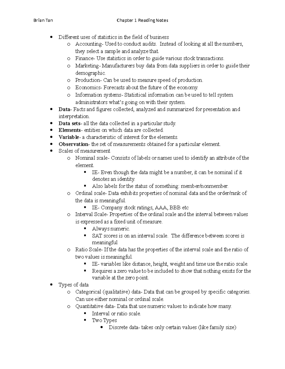 Chapter 1 Notes - Brian Tan Chapter 1 Reading Notes Different uses of ...
