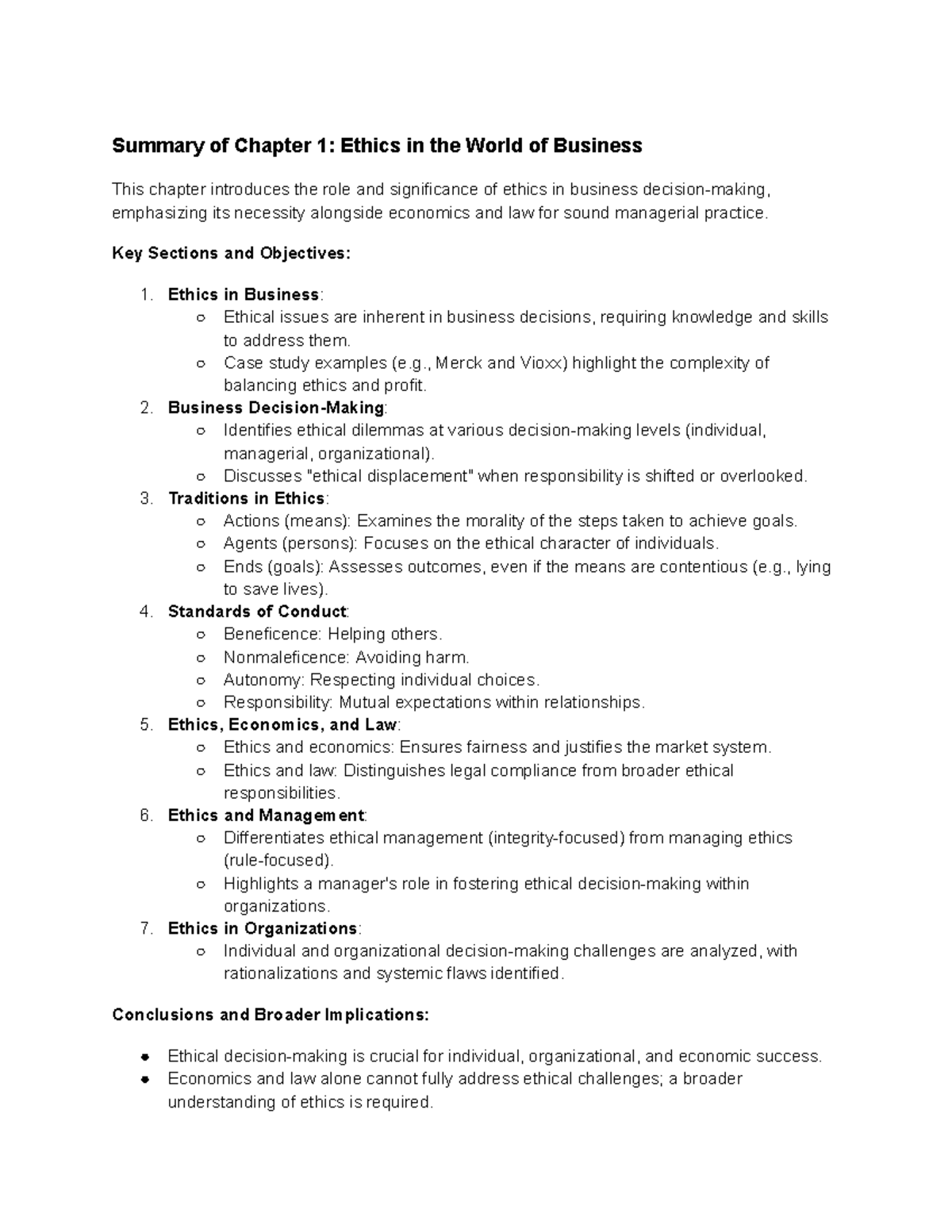 GMS802 Final Notes - Summary of Chapter 1: Ethics in the World of ...