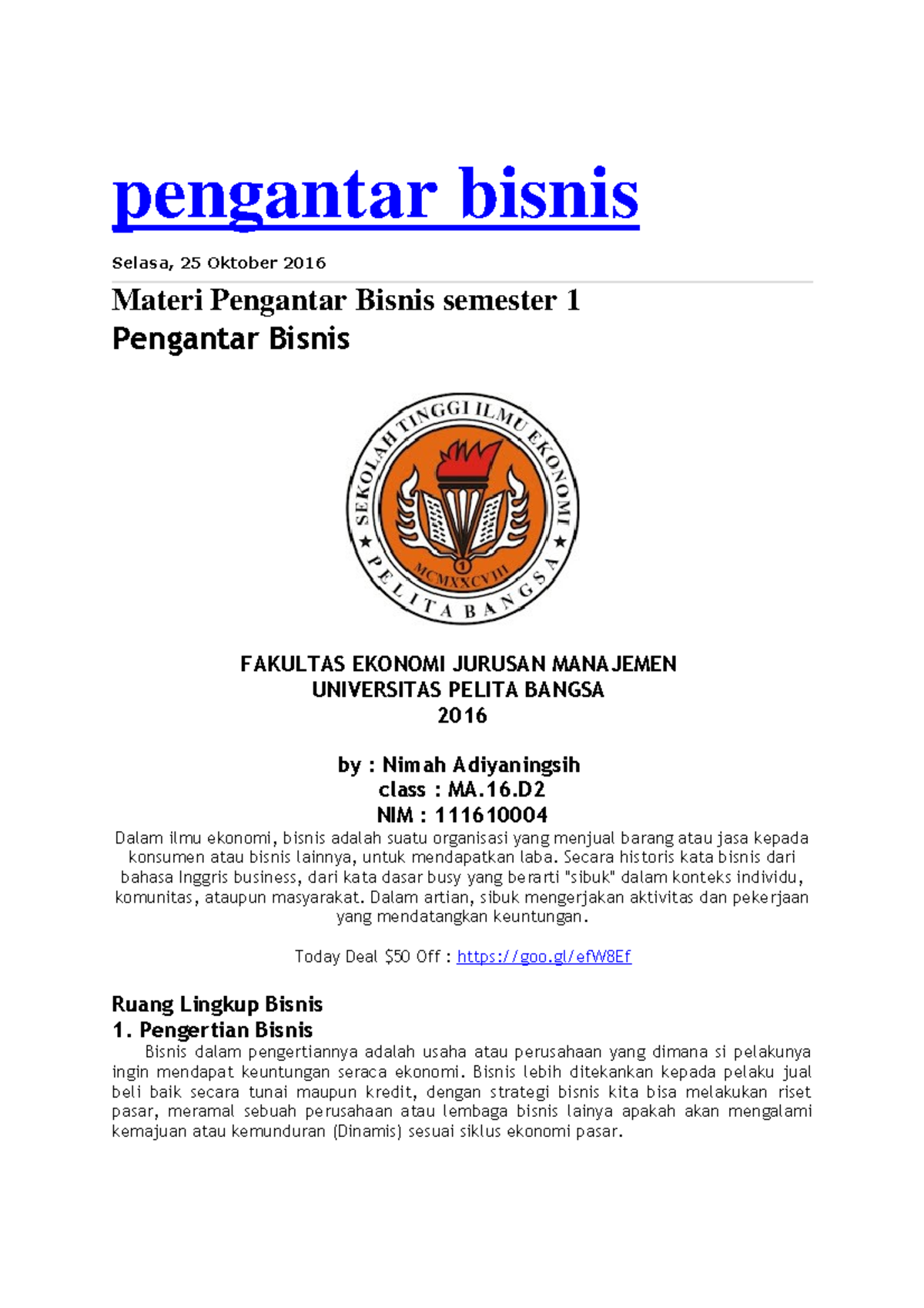 Pengantar Bisnis - Lecture Notes 1 - UNESA - Studocu