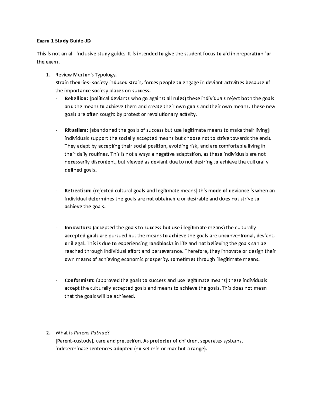 Exam 1 Study Guide JD Fall 2022 - Exam 1 Study Guide-JD This is not an ...