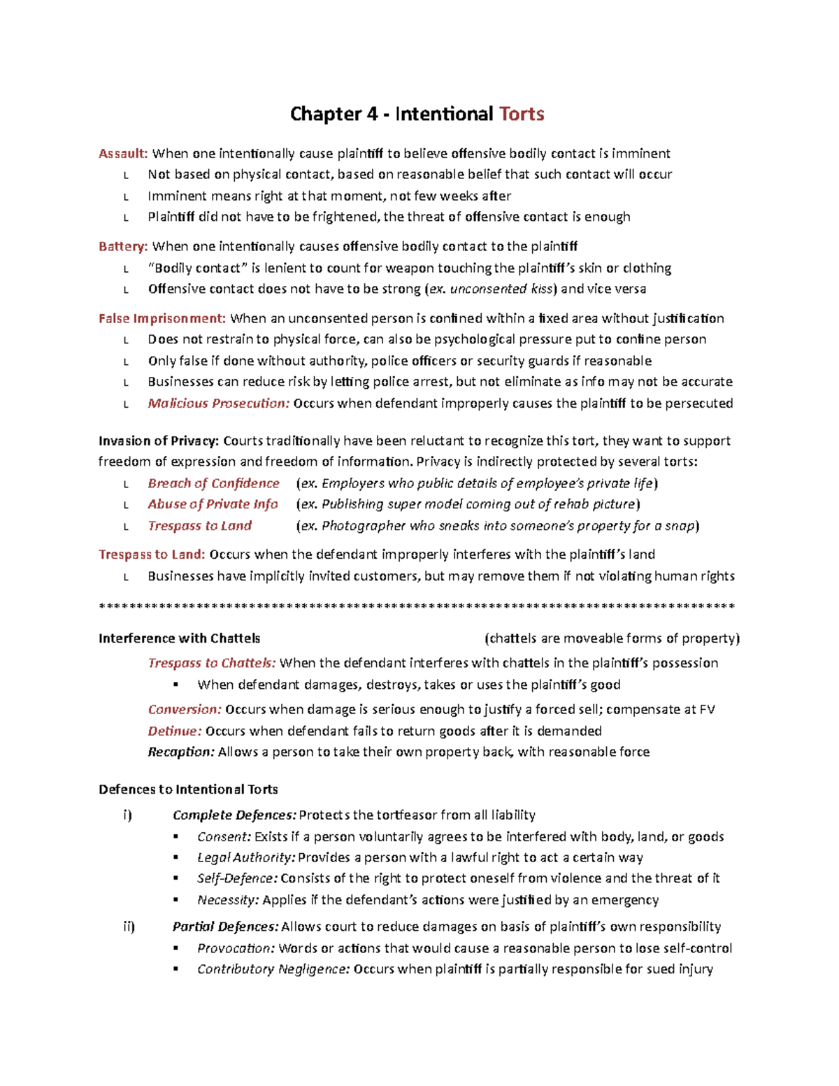 Chapter 4 - BLAW 301 - Summary Business Law - Chapter 4 Intentional ...