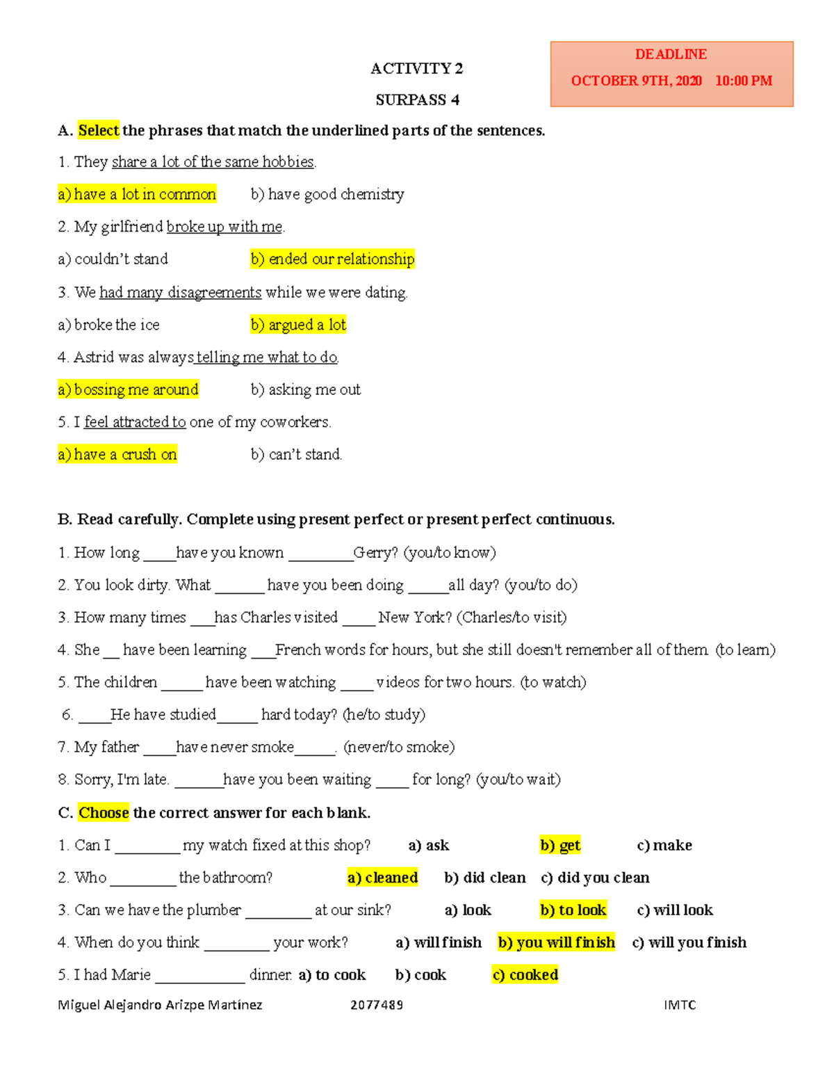 S4 Activity 2 - Actividad de ingles resuelta - ACTIVITY 2 SURPASS 4 A ...