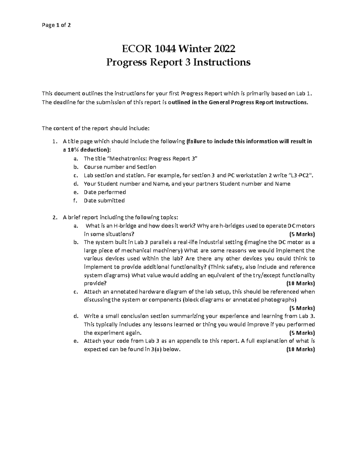 Progress Report 3 ECOR1044 2021/2022 Instructions - Page 1 Of 2 ECOR ...