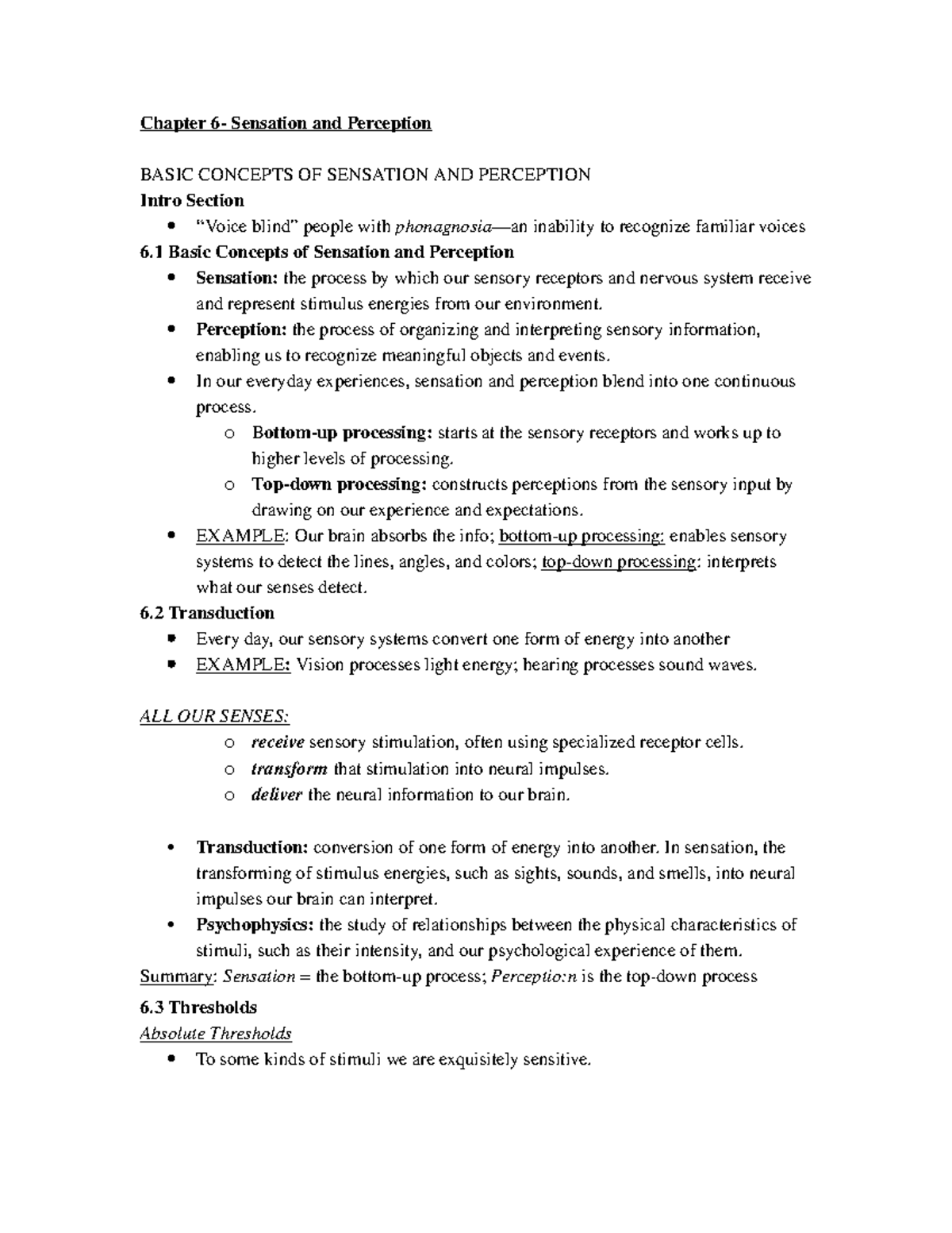 Chapter 6 Psych - Chapter 6- Sensation And Perception BASIC CONCEPTS OF ...