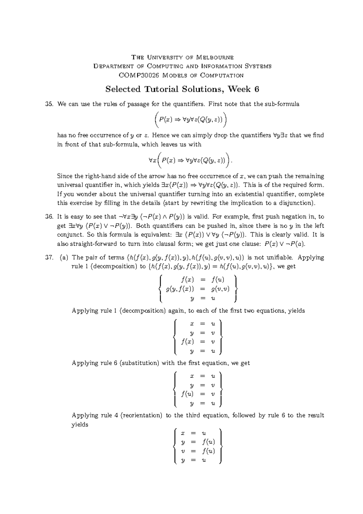 Ans06 Answers Comp Models Of Computation Unimelb Studocu