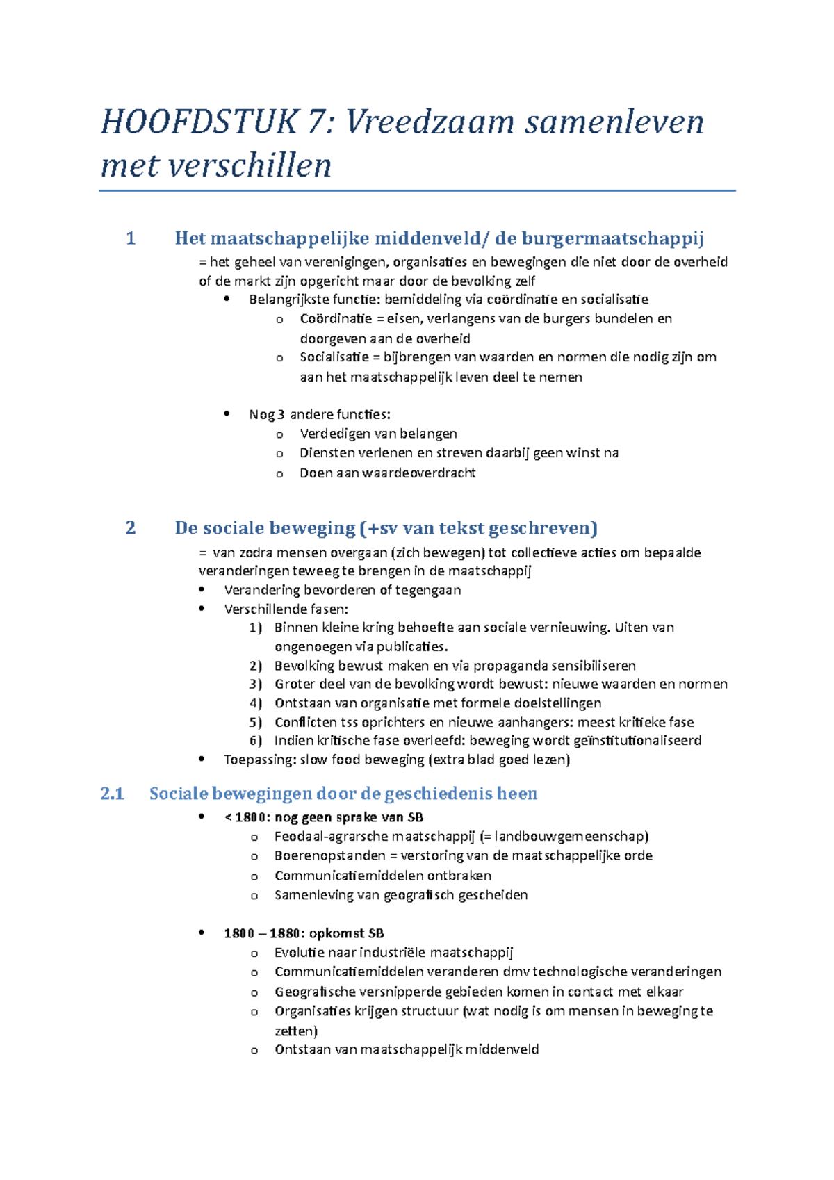 Hoofdstuk 7 - Samenvatting Deel 1 Ho 7 6e Jaar - HOOFDSTUK 7: Vreedzaam ...