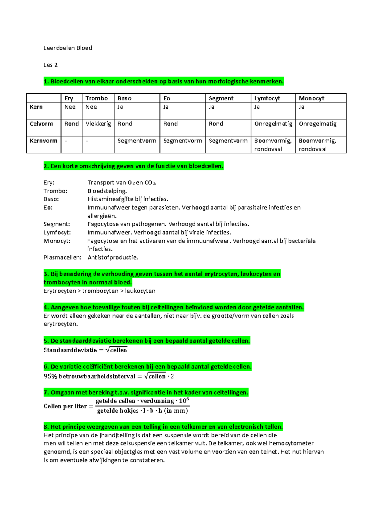 Samenvatting Bloed - Leerdoelen Bloed Les 2 Bloedcellen Van Elkaar ...