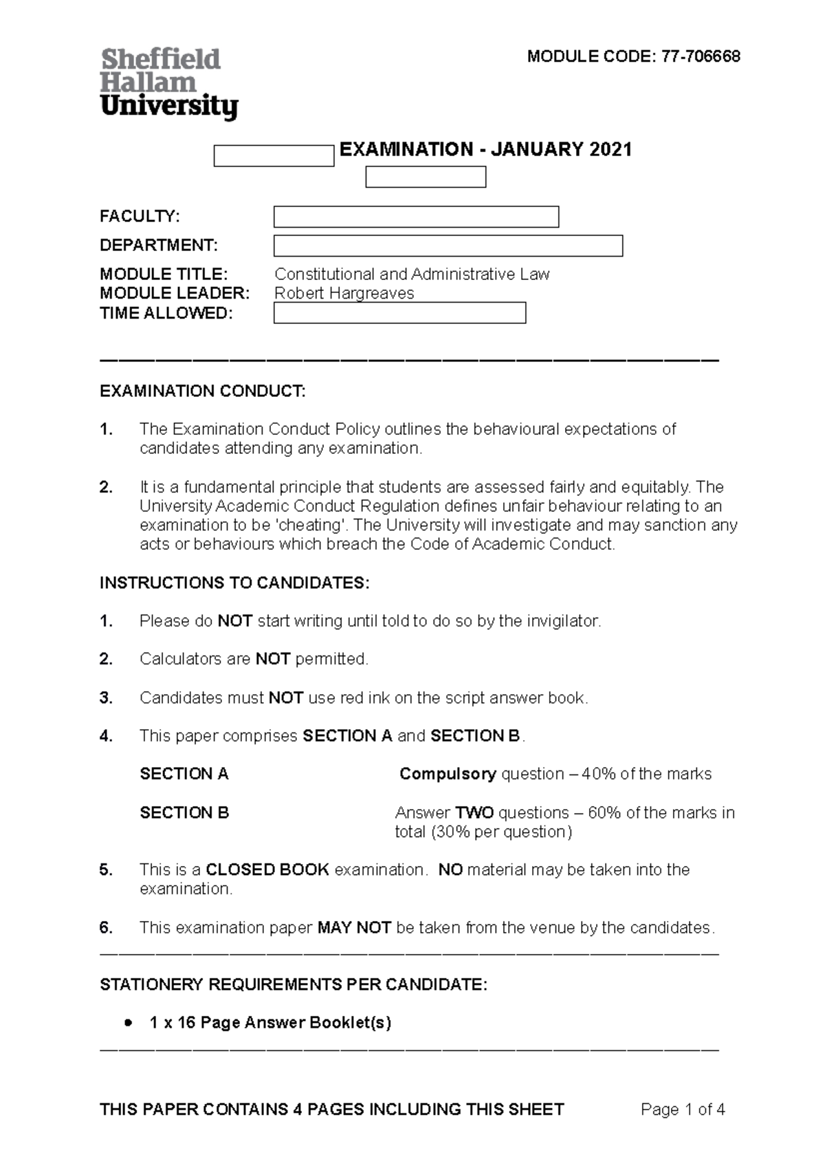2021 LLM Consti Exam - EXAMINATION - JANUARY 2021 FACULTY: DEPARTMENT ...