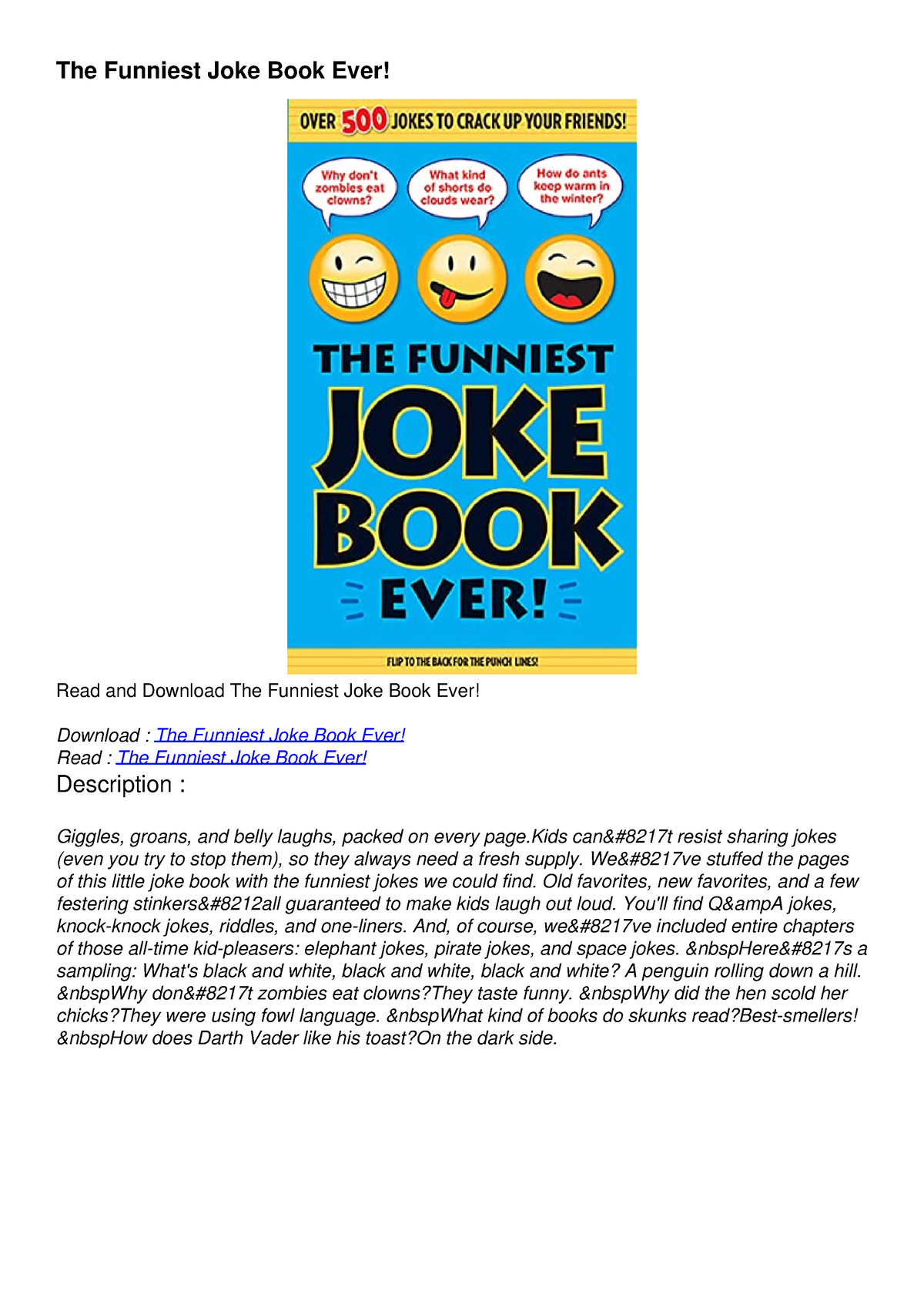 Pdf Read The Funniest Joke Book Ever Free The Funniest Joke Book