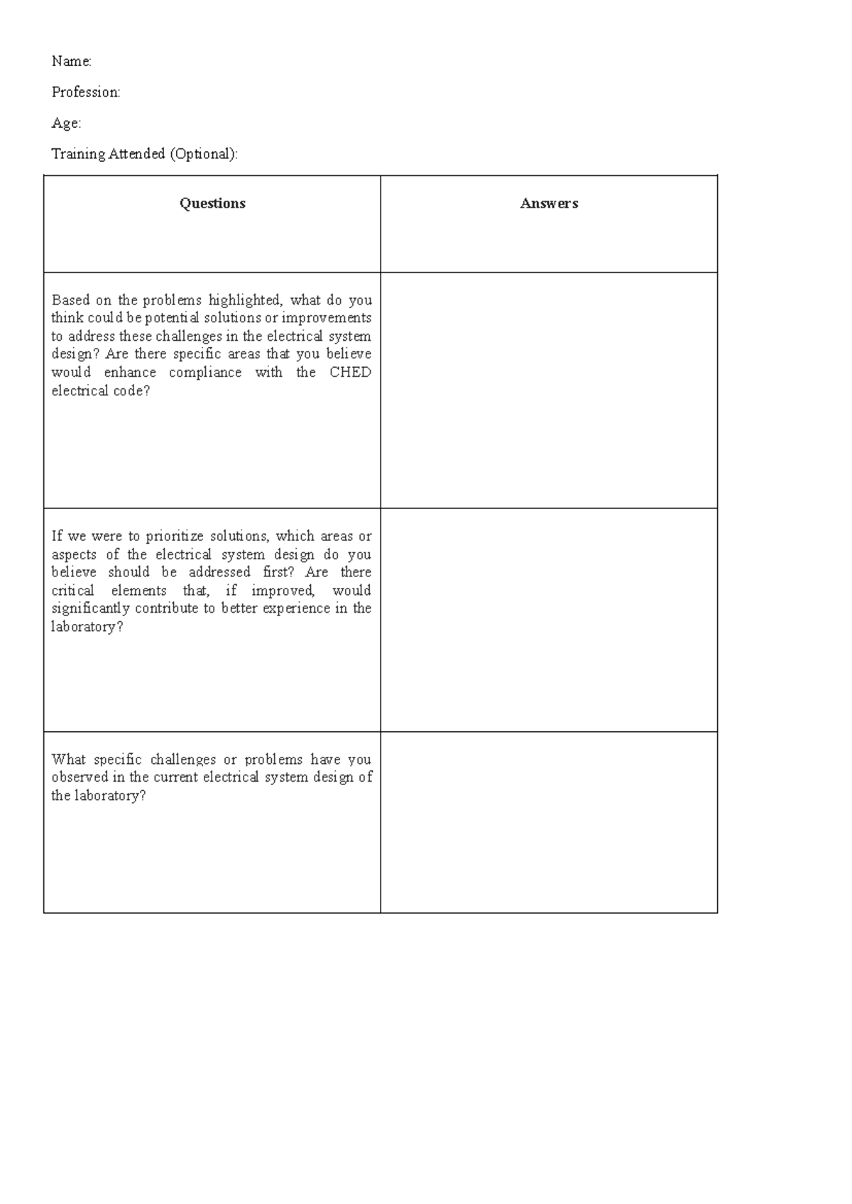 Interview (4 copies) - Name: Profession: Age: Training Attended ...