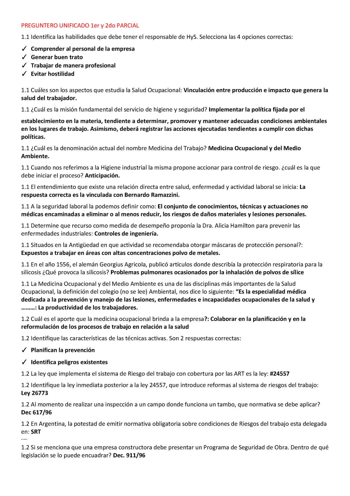 Seguridad E Higiene1ro Y 2do Parcial - PREGUNTERO UNIFICADO 1er Y 2do ...