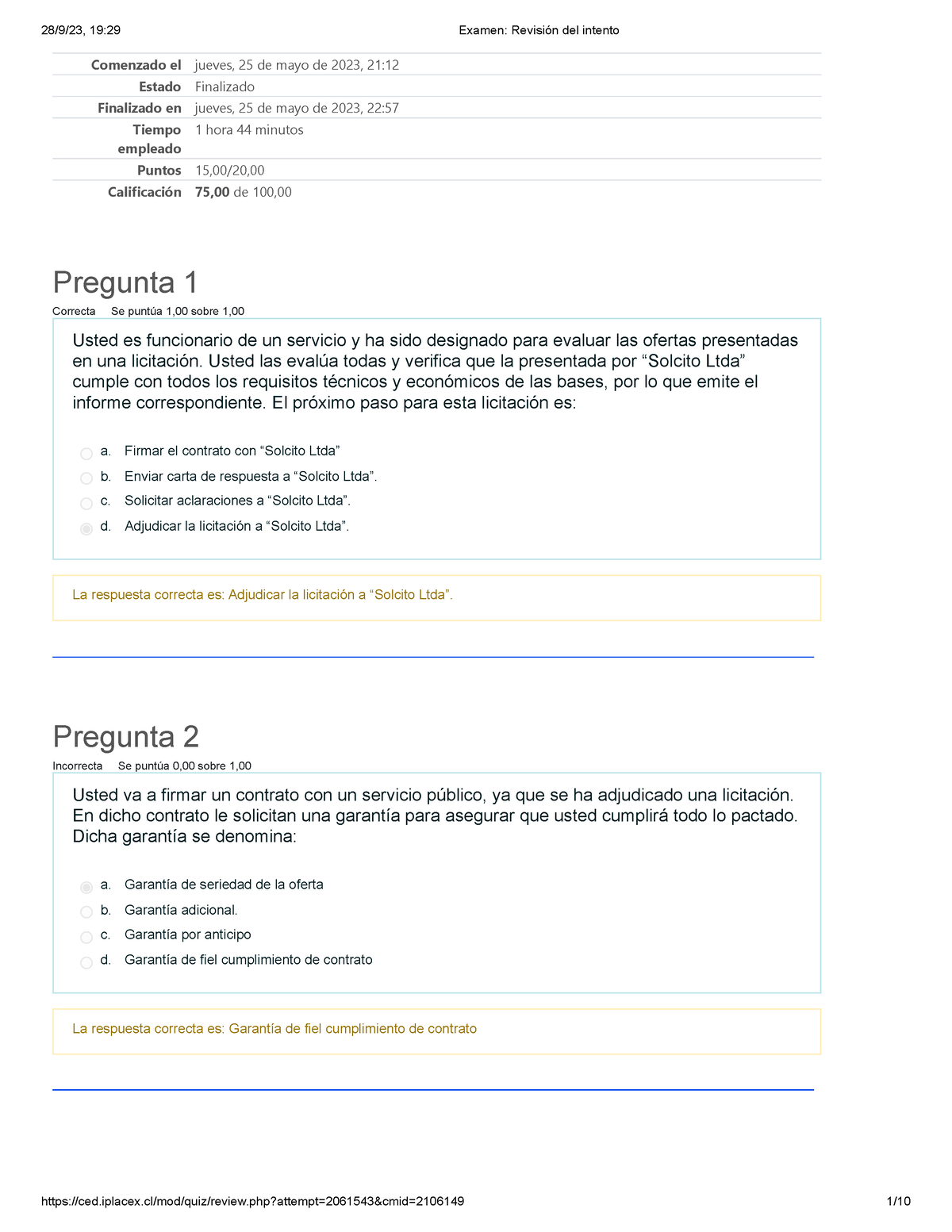 Examen Revisiónderechoadm - Comenzado El Jueves, 25 De Mayo De 2023, 21 ...