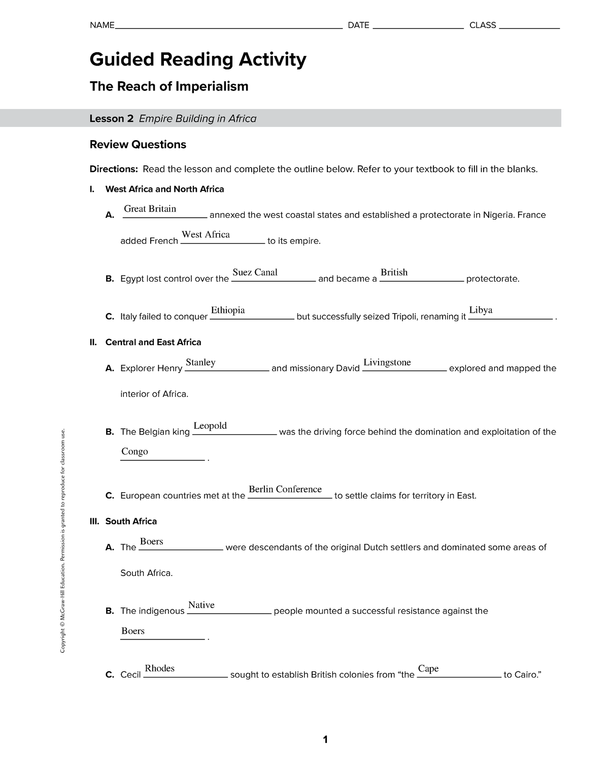 Guided Reading WS 7 - Guided Reading Activity The Reach Of Imperialism ...