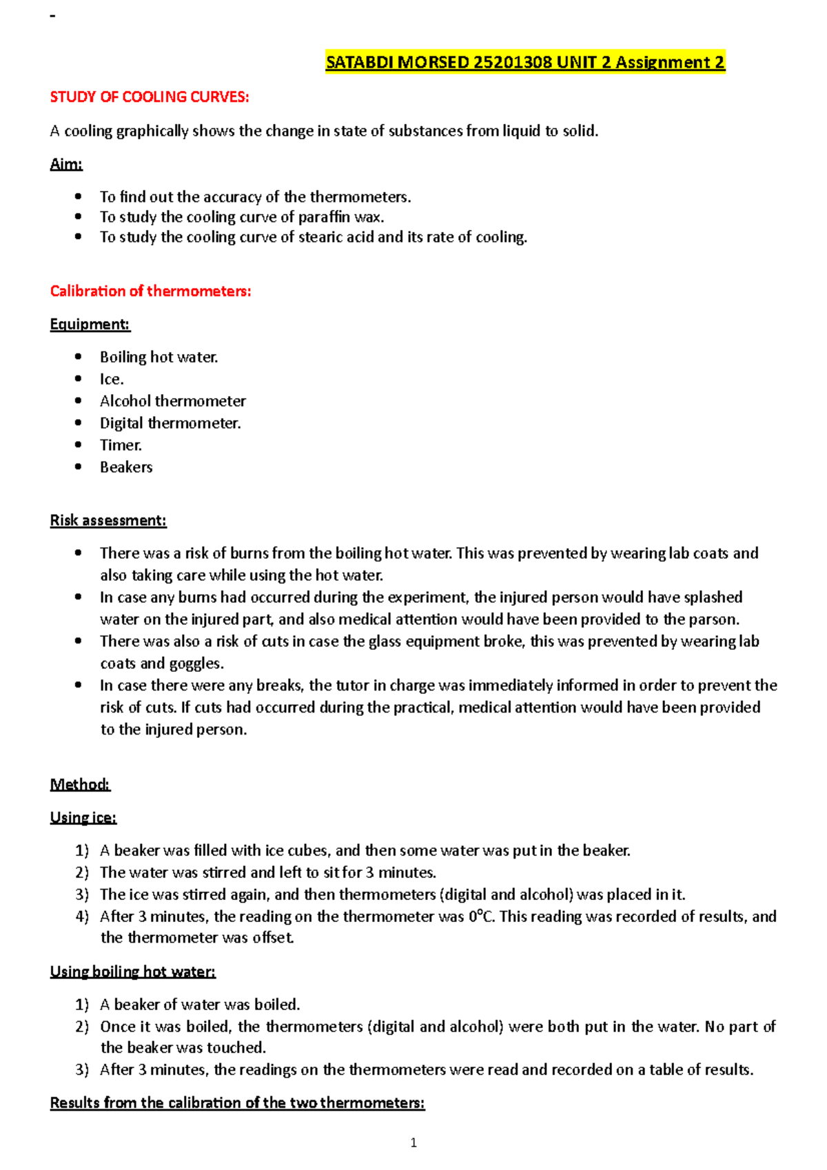 Unit 2 assignment 2 Lab Report on Study of Cooling curves SATABDI