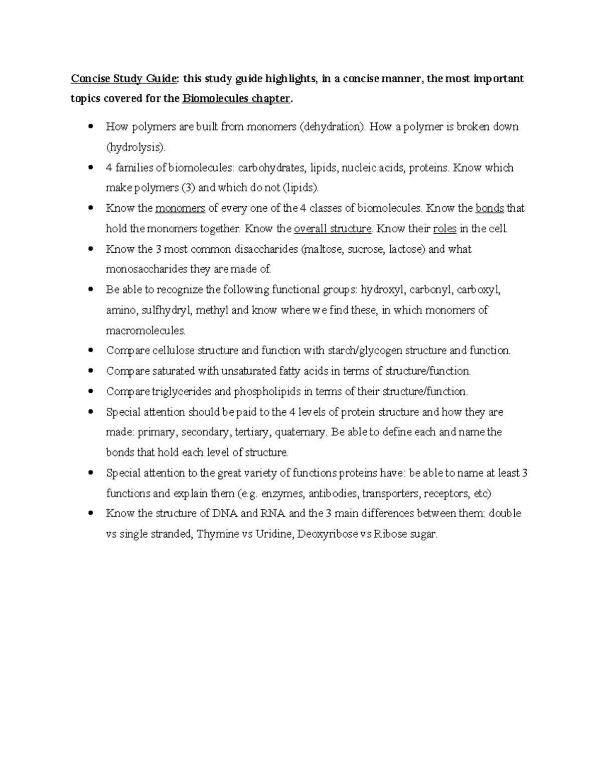5Biomolecules Study guide Concise Study Guide this study guide