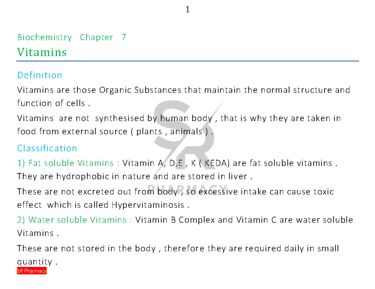 Vitamins white chap 7 bioche Biochemistry Chapter 7 Vitamins