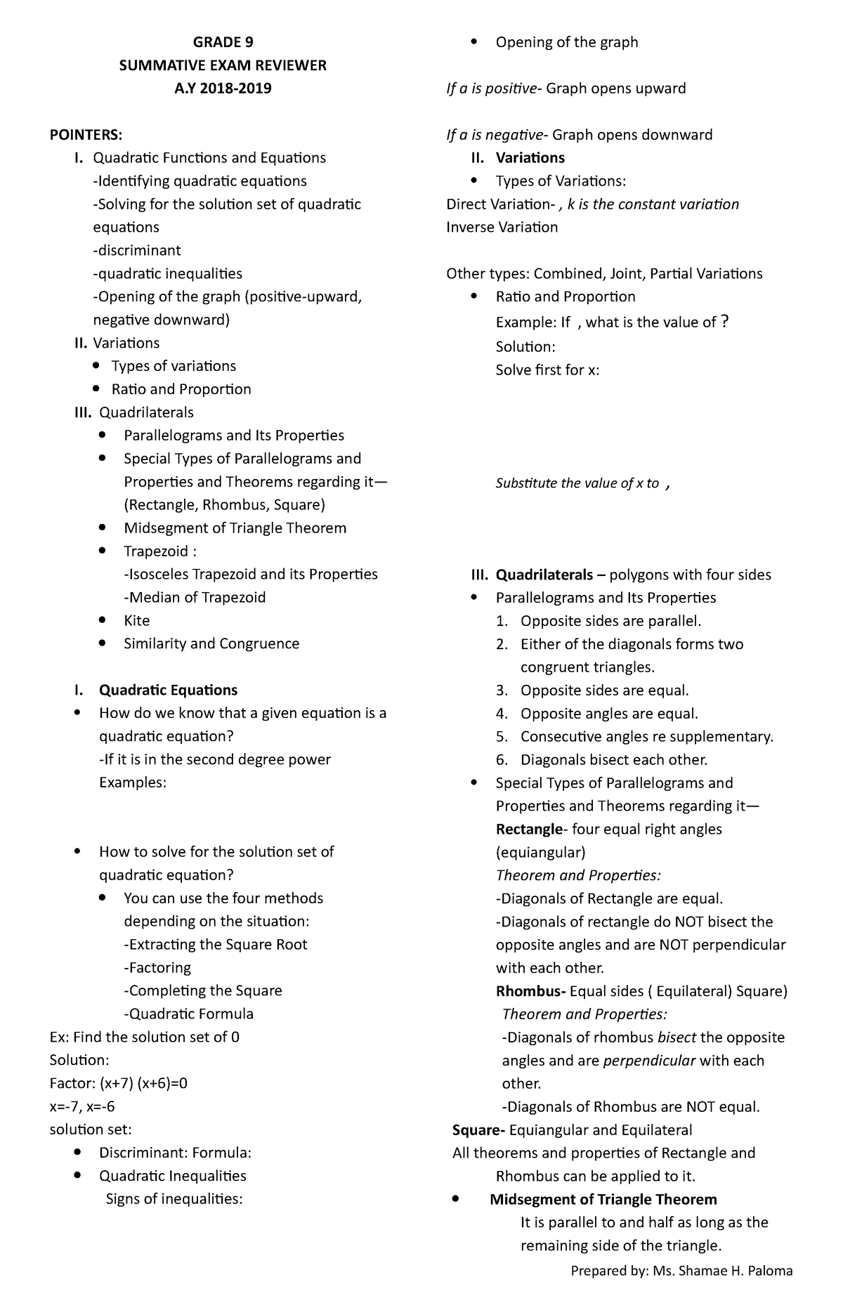 Grade 9- summative exam reviewer - GRADE 9 SUMMATIVE EXAM REVIEWER A ...